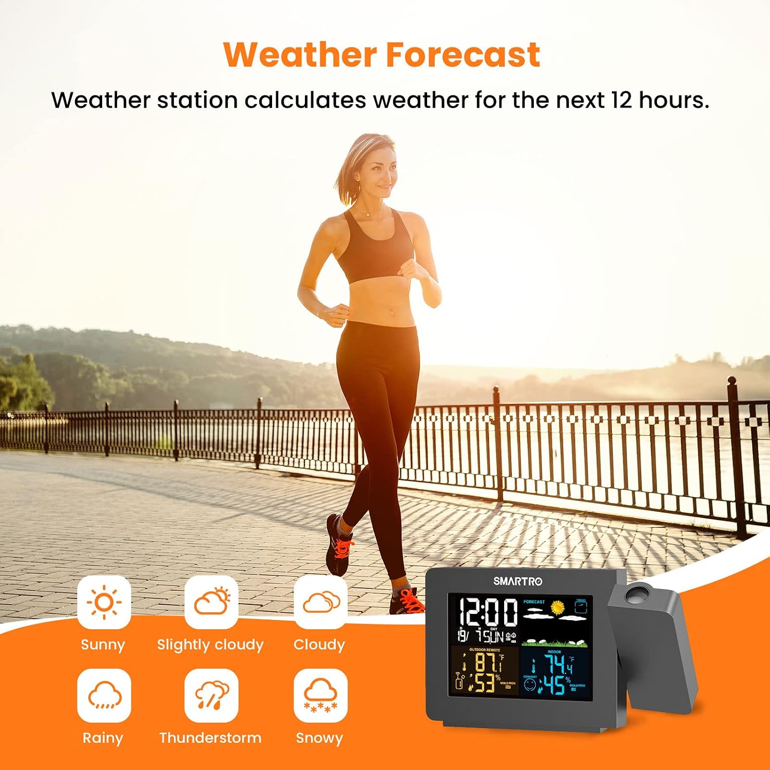 SC91 Projection Alarm Clock for Bedrooms with Weather Station | Wireless Indoor Outdoor Thermometer, Temperature Humidity Monitor Gauge Hygrometer