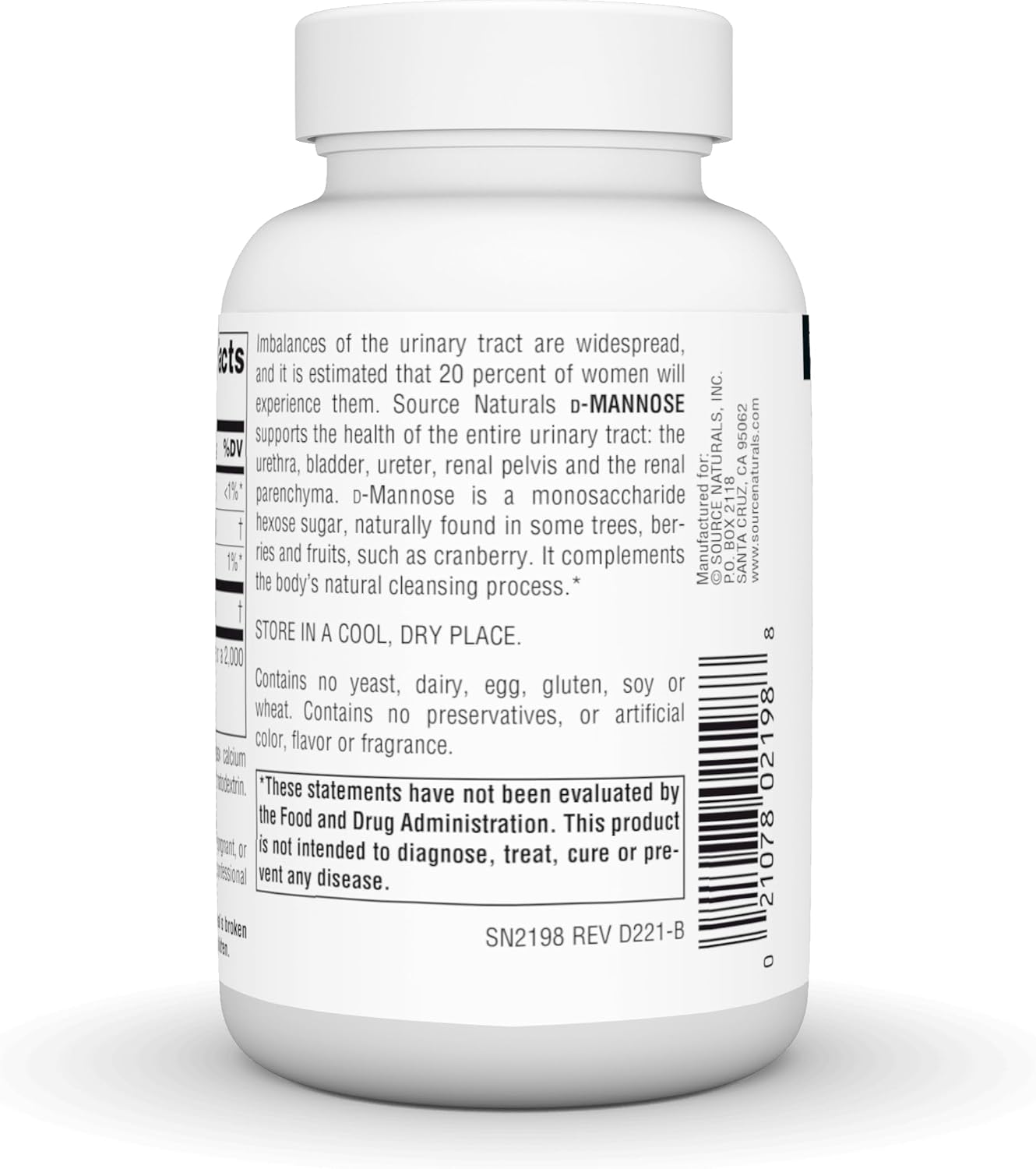 Source Naturals, D-Mannose - 500mg - 30 Capsules | Supports Urinary Tract & Bladder Health