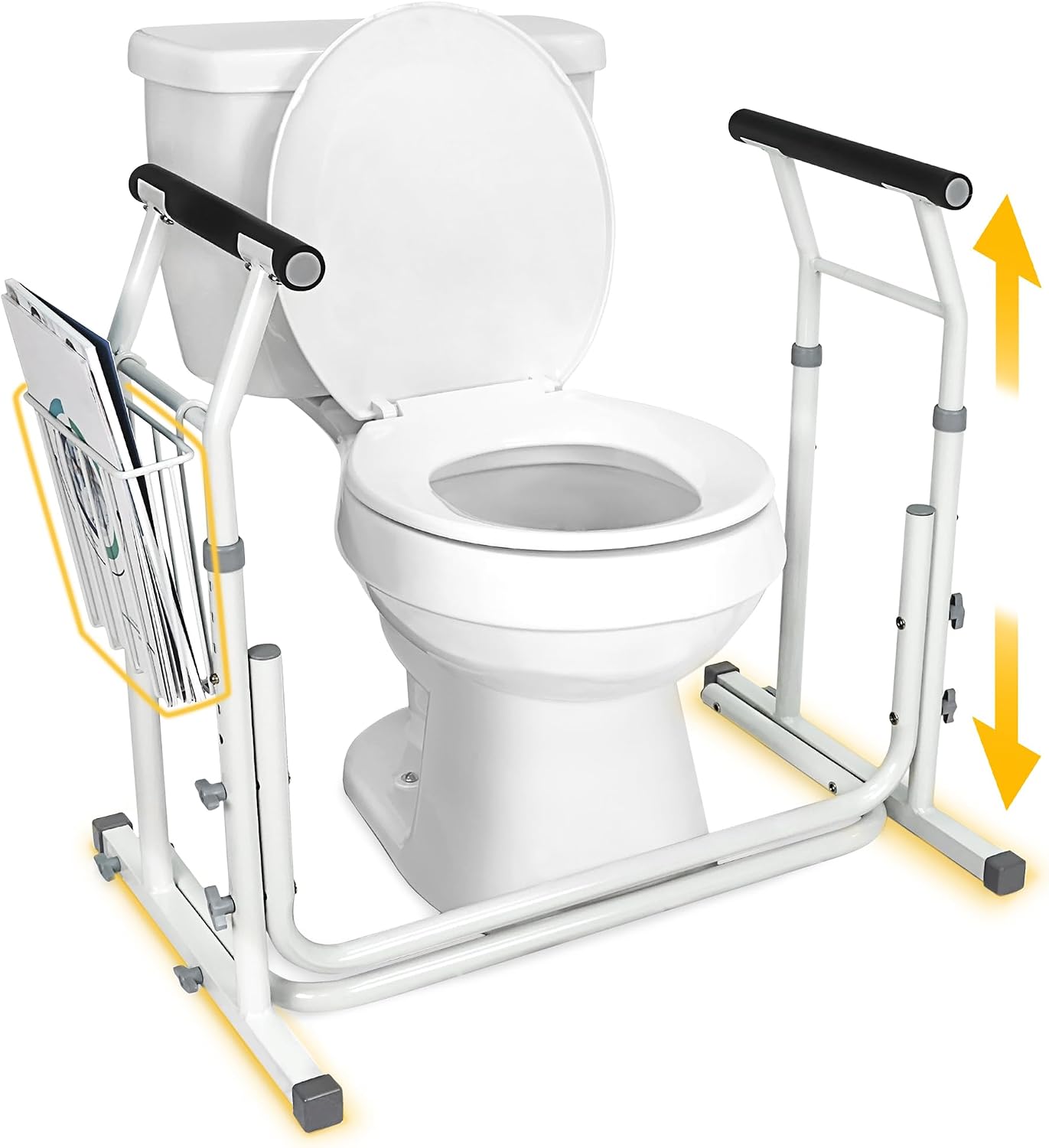 FSA/HSA Eligible, Vaunn Medical Bathroom Patented Height Adjustable Height Toilet Rail Grab Bar and Commode Safety Frame Handle