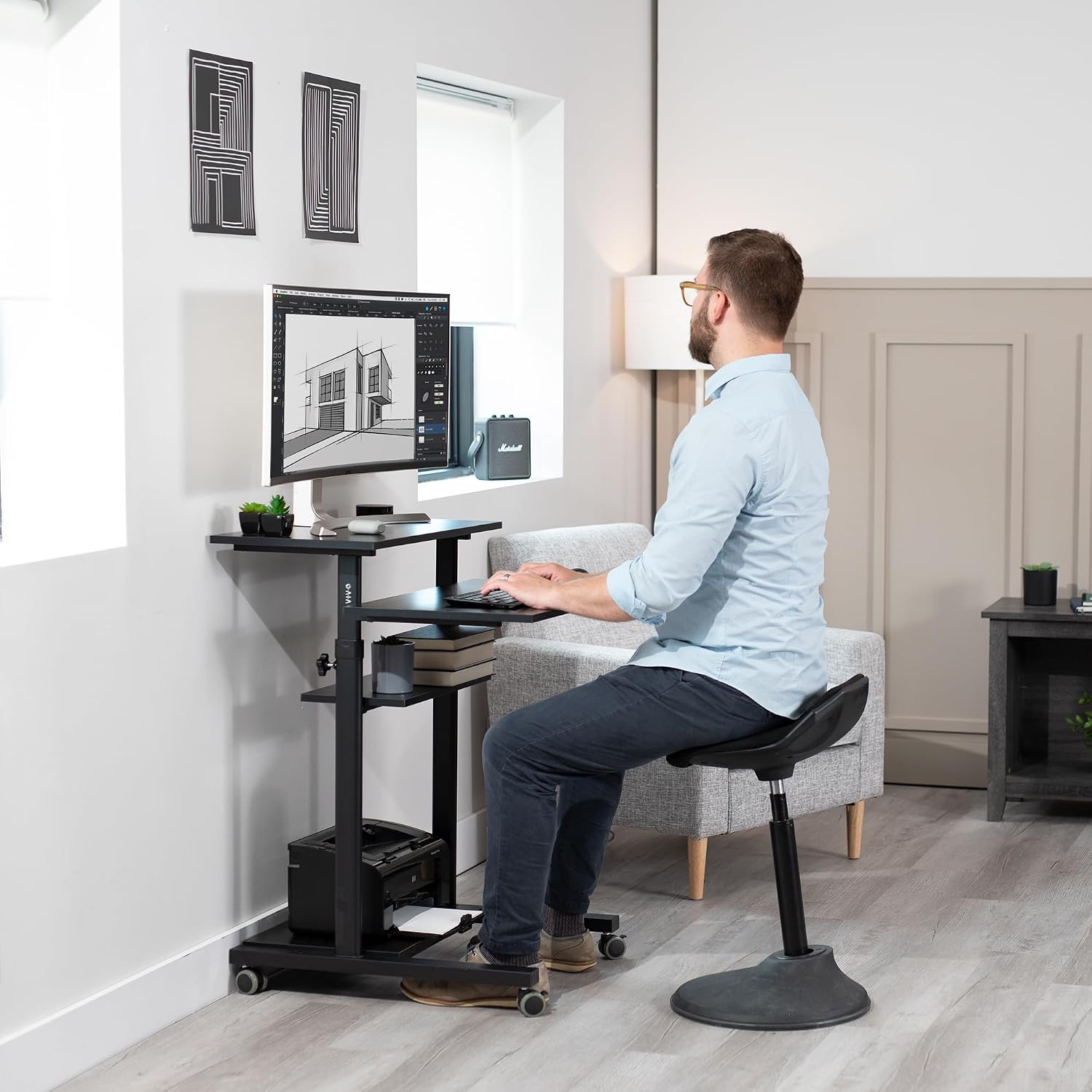 VIVO Black Mobile 28 inch Standing Desk Workstation, CART-V02DB