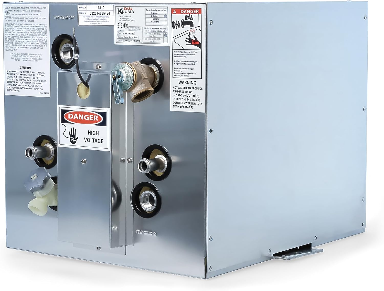 Kuuma 11810 6-Gallon Water Heater, Consistent Hot Water for Boats, Marine Aluminum Tank with Efficient Heat Exchanger, 120V, Gray