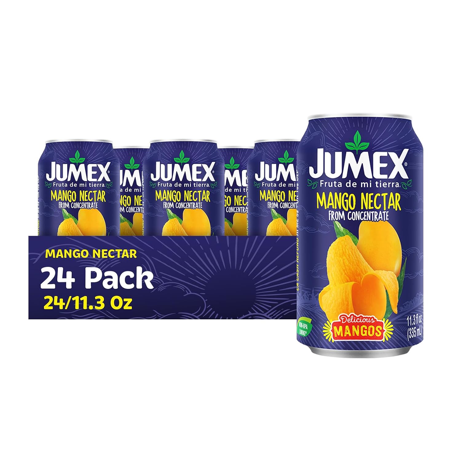 Jumex Mango Nectar Juice & Peach Nectar - Made with Fresh Fruit Puree - Tropical Fruit Juice Concentrate for Smoothie Mix, Cocktail Mixers & Kids Beverages - 11.3oz, 12 Pack Canned Drinks