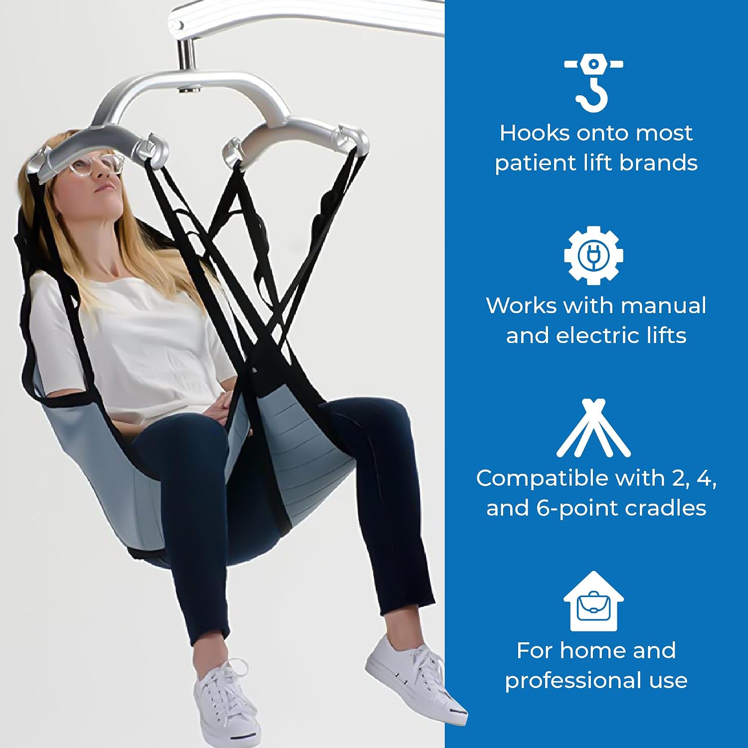 Patient Aid Padded U-Sling with Head Support for Hoyer Patient Lift Sling | Holds up to 225 lb | Soft Polyester Fabric | Head & Body Support | Lifting Straps for Safe Transfers of the Elderly Patients