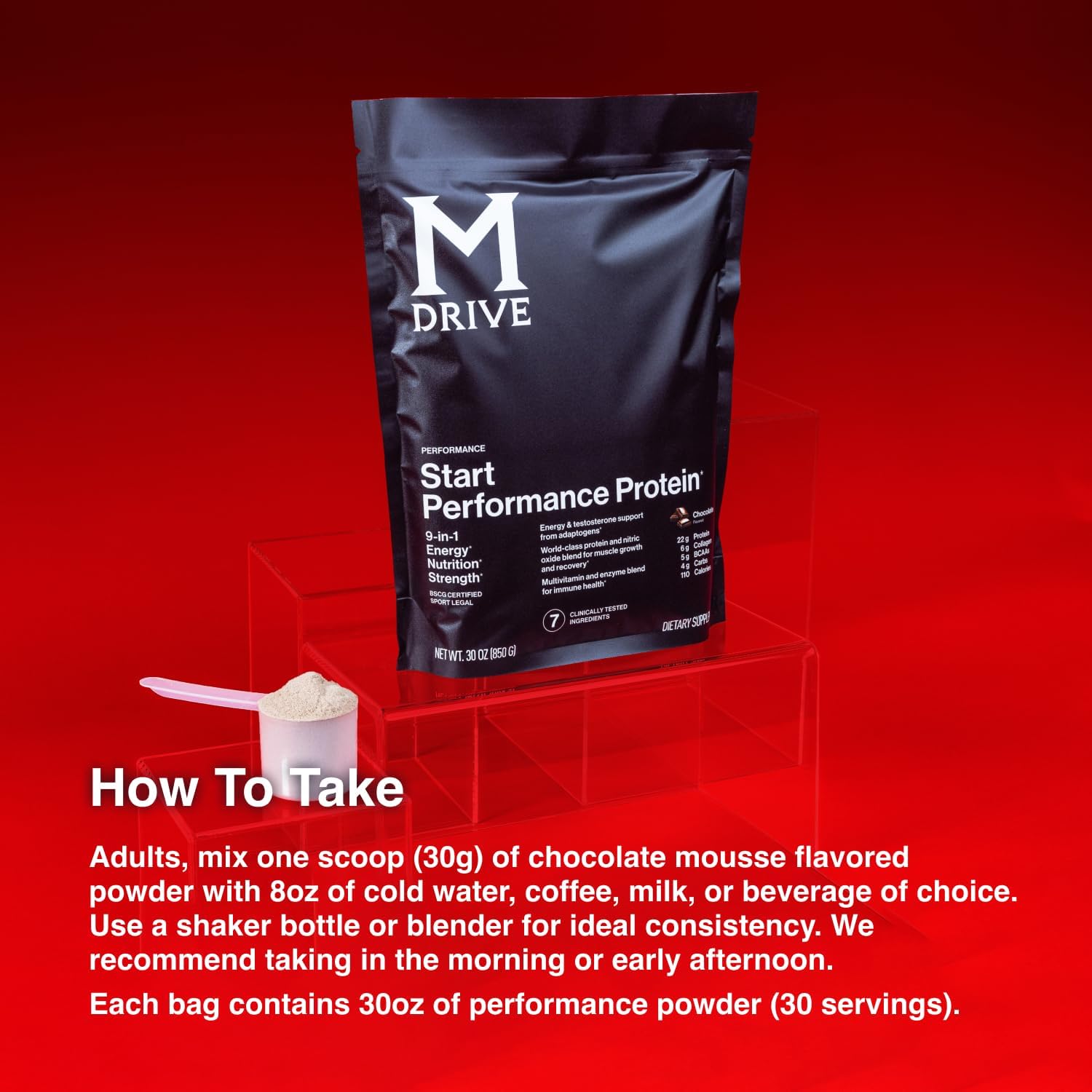 Mdrive Start Performance Protein Powder Chocolate Mousse 30 Servings | 9 in 1 Complete Nutrition Shake Adaptogen Blend Digestion Immune Nitric Oxide