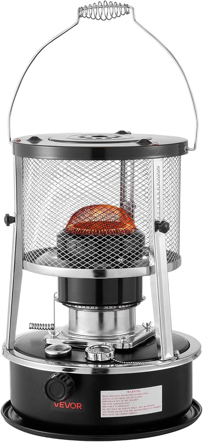 VEVOR 9000 BTU Portable Kerosene Heater & Stove, 2 in 1 Non-Electric Indoor Outdoor Heater with Adjustable Height & Flame & Easy Storage, for Camping