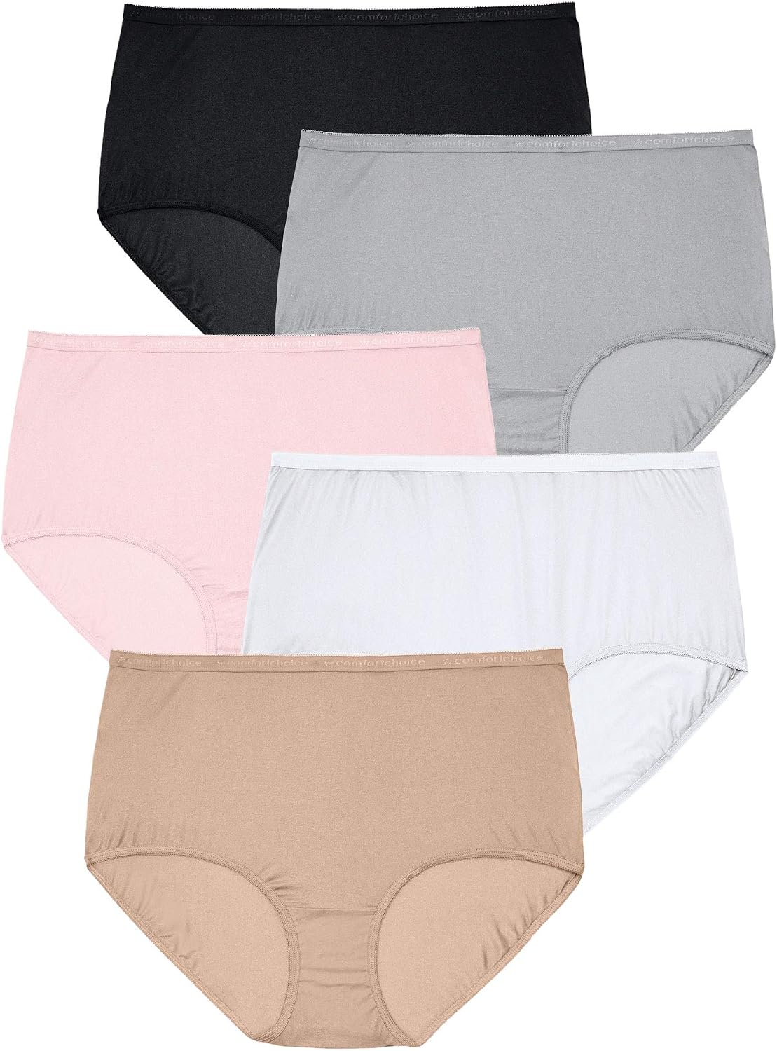 Comfort Choice Plus Size 5-Pack Classic Silky Nylon Brief