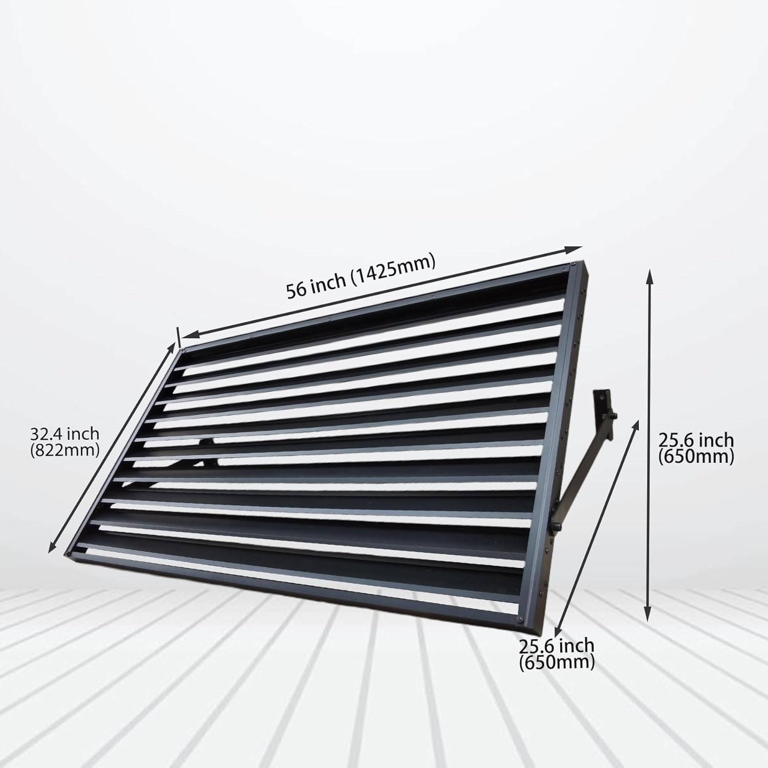 56 in W x 32 in H Shutters Window Awnings Exterior, Aluminum Black Window Shutters Fixed Metal Awning for Door Entrance, Windows