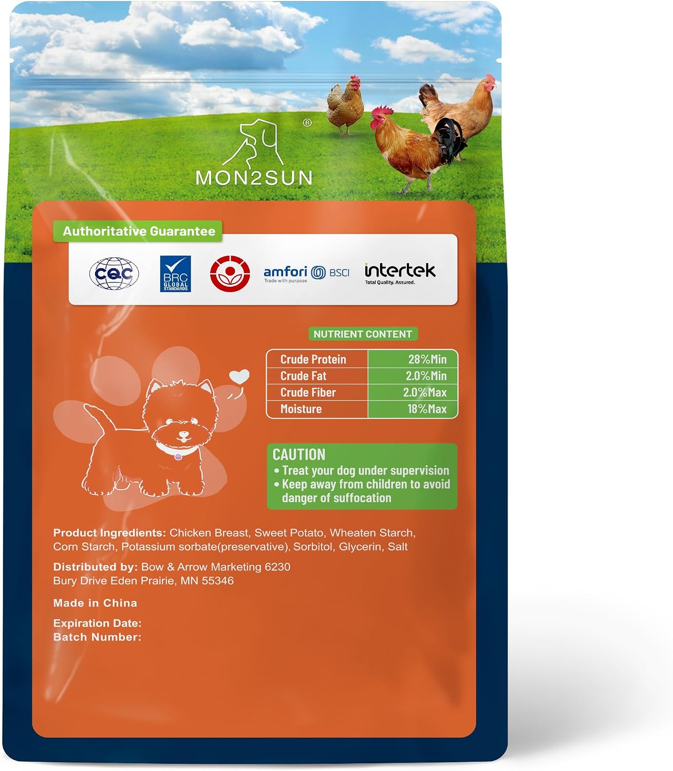 MON2SUN Dog Treats, Rawhide-Free Chicken Wrapped Sweet Potato, 25 oz