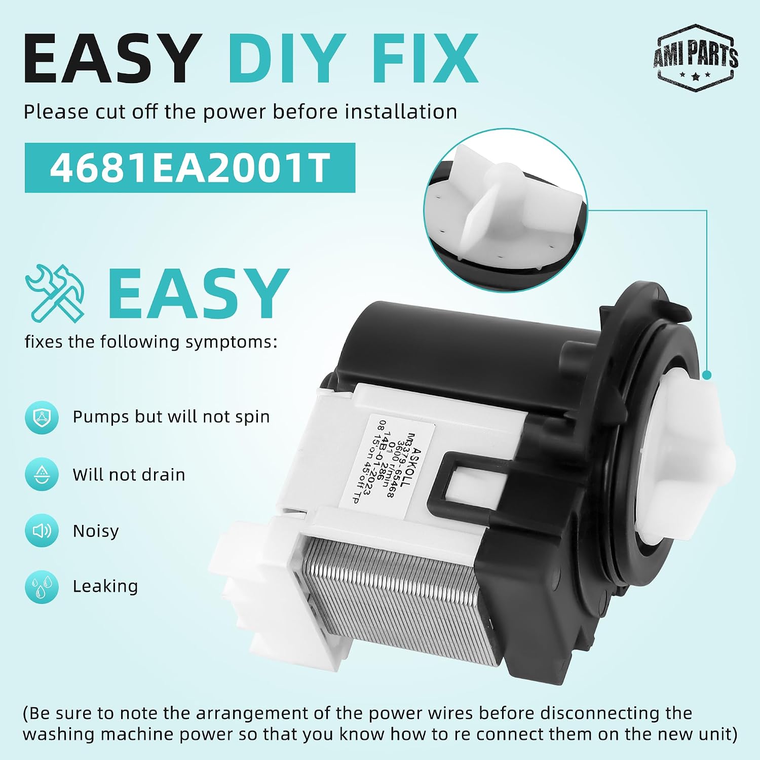 4681EA2001T Washer Drain Pump Assembly Fit for Kenmore/LG Washing Machine wm3670hwa wm3270cw wm2101hw wm3770hva wm3431hs - Replace AP5328388
