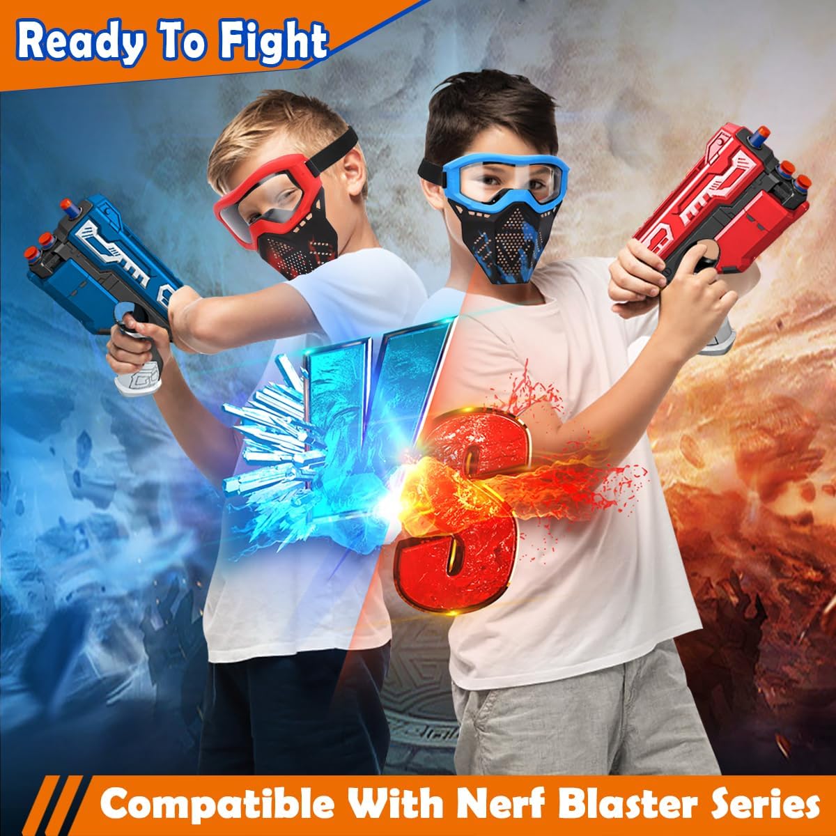 POKONBOY 2 Pack Tactical Mask with Goggles Compatible with Nerf Rival , Apollo, Zeus, Khaos, Atlas, & Artemis Blasters Rival Mask Red & Blue