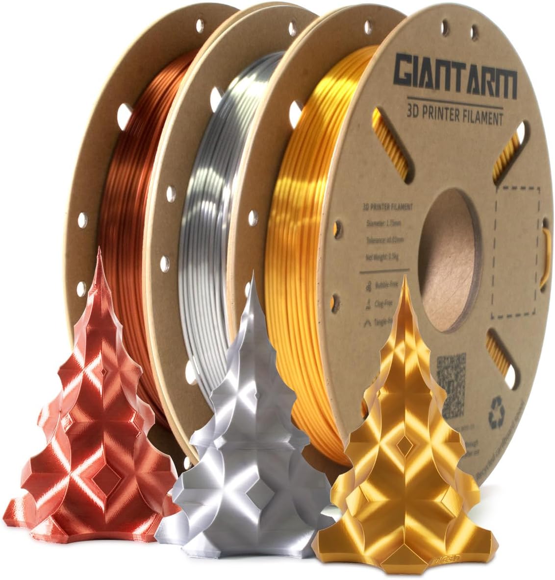 GIANTARM 3D Printer Filament, Silk Gold Pla Filament, 1Kg(2.2lbs) Spool, 1.75mm Dimension Accuracy +/- 0.03mm, 3D Printing Filament