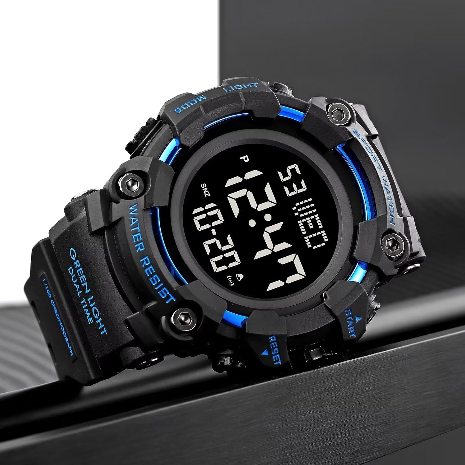 Gosasa Men Sport Watch Countdown Stopwatch Watch Mens Wrist Watch Waterproof LED Electronic Digital Male Watch 12/24 Hour Multifunctional Watch
