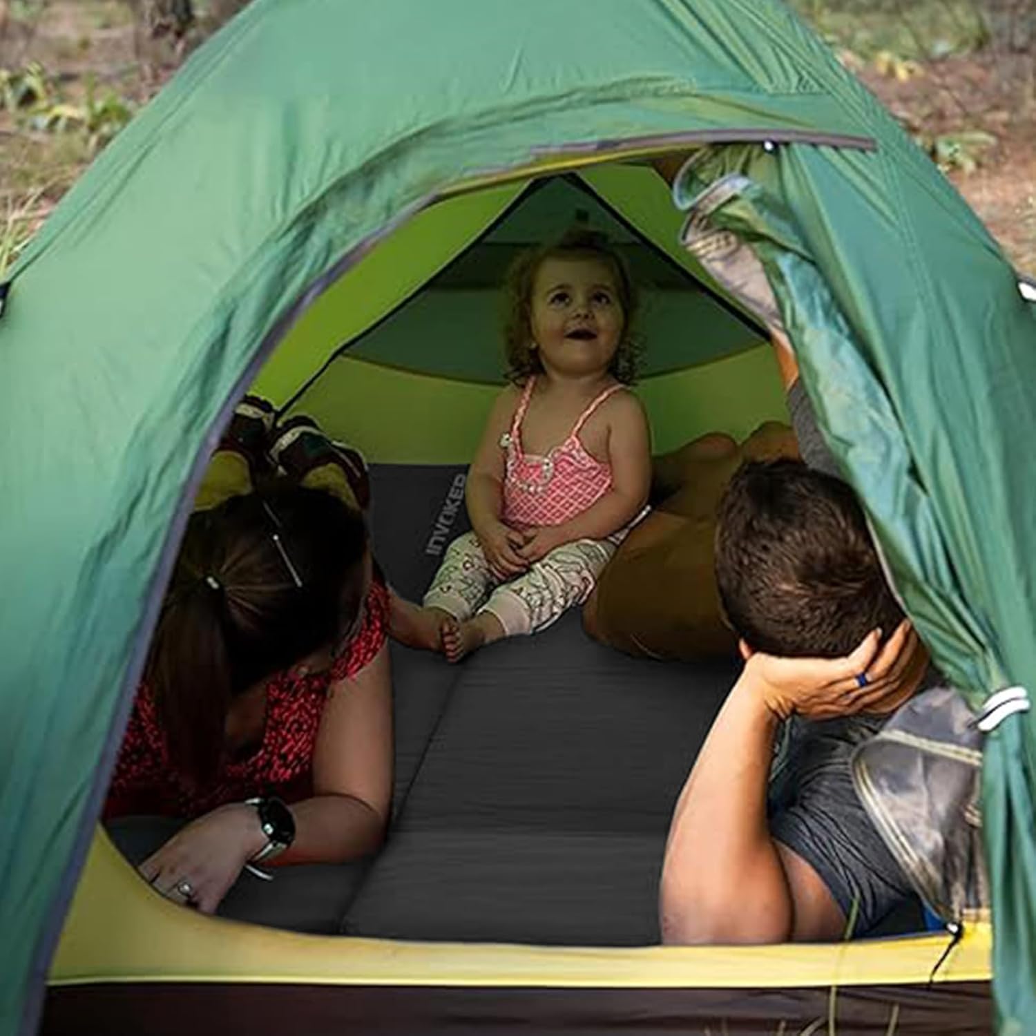 INVOKER Camping Sleeping Pad, Self-Inflating, 75 x 24 x 3.15 in, Green