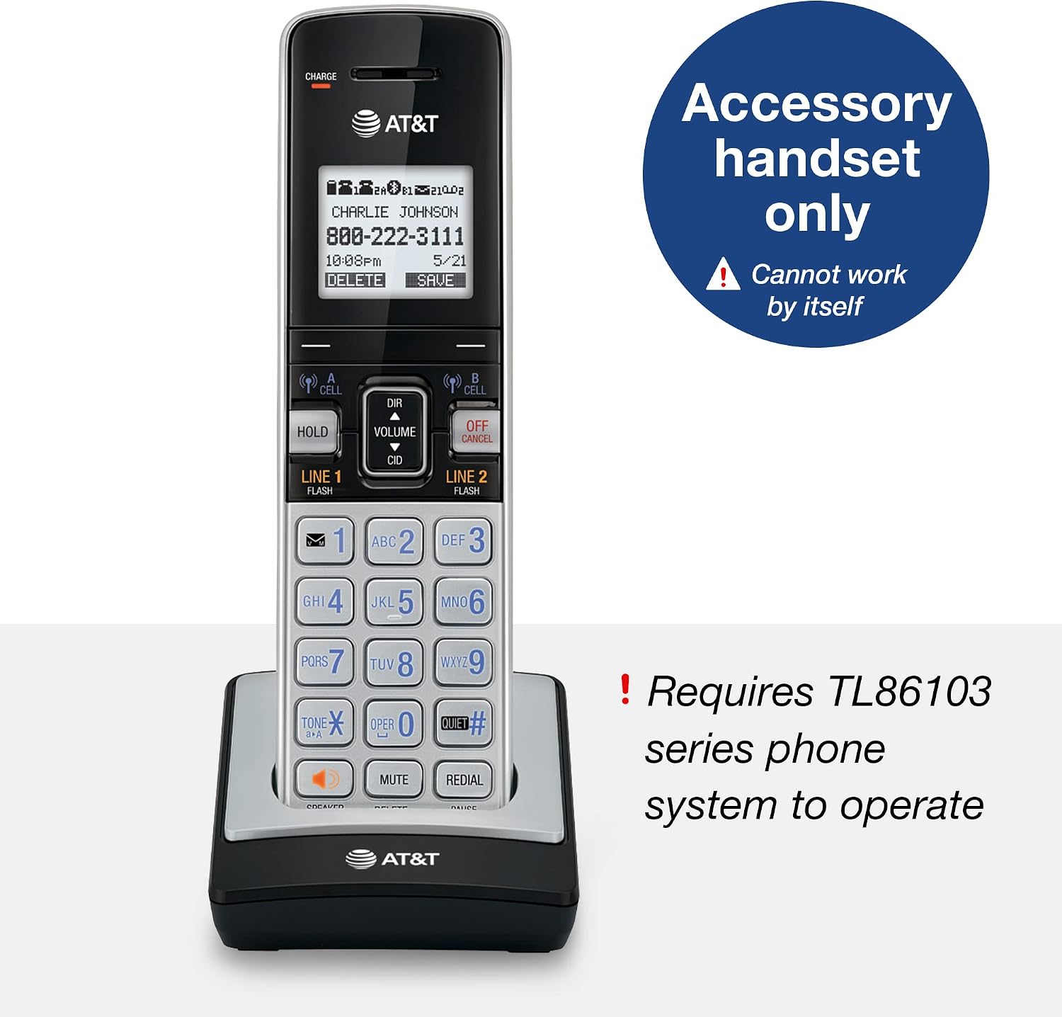 AT&T TL86103 2-Line Corded/Cordless Phone System for Small Business with Answering Machine, Connect-to-Cell Bluetooth, Caller ID, Intercom, Long Range & Expandable to 12 Handsets (Silver/Black)