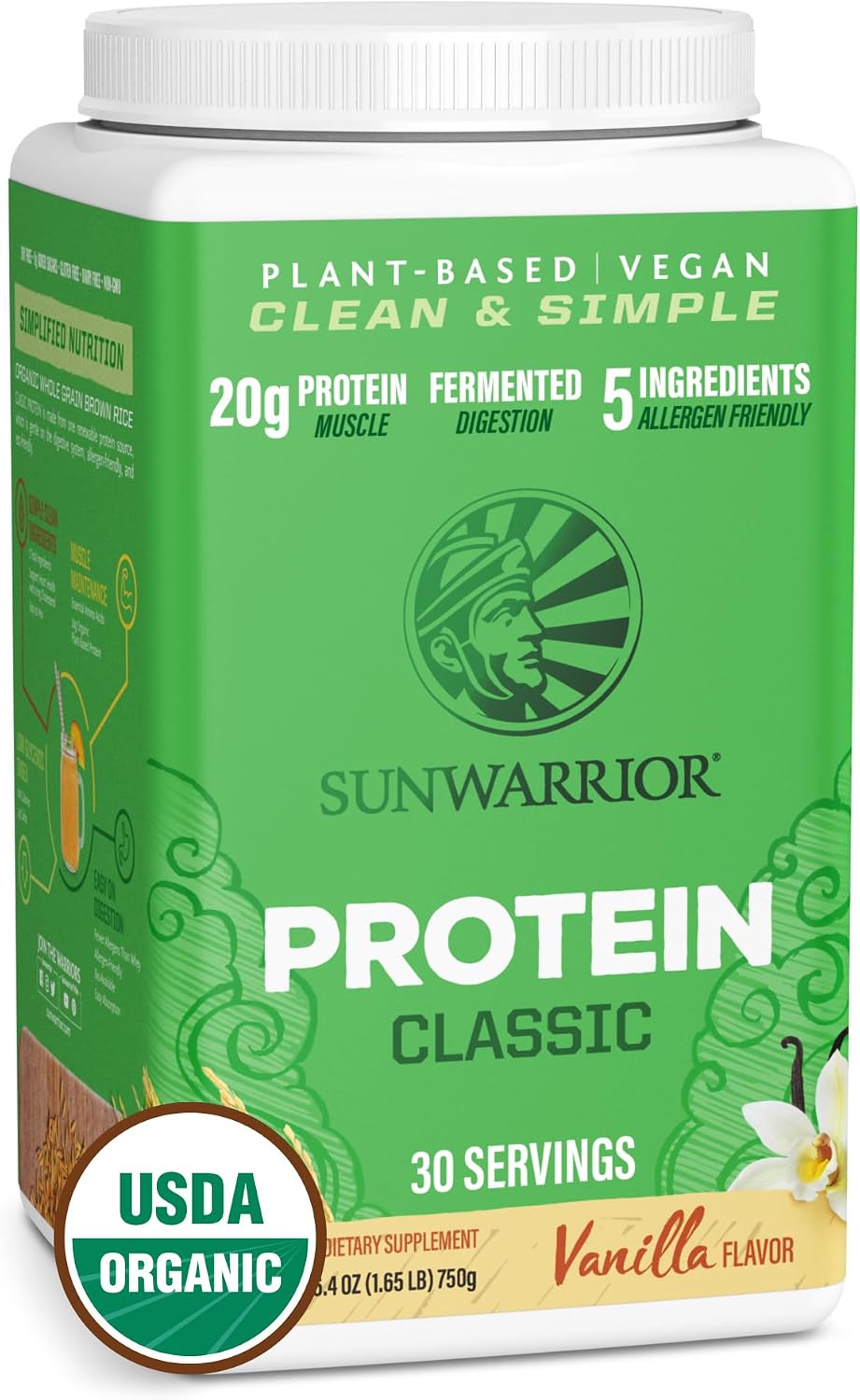 Clean Vegan Protein Powder Vanilla | Organic Protein Powder Plant Based Formula with 5 Superfood Blend Sprouted & Fermented | Non-GMO Low Carb Soy Dairy & Gluten Free (Vanilla, 30 Servings)
