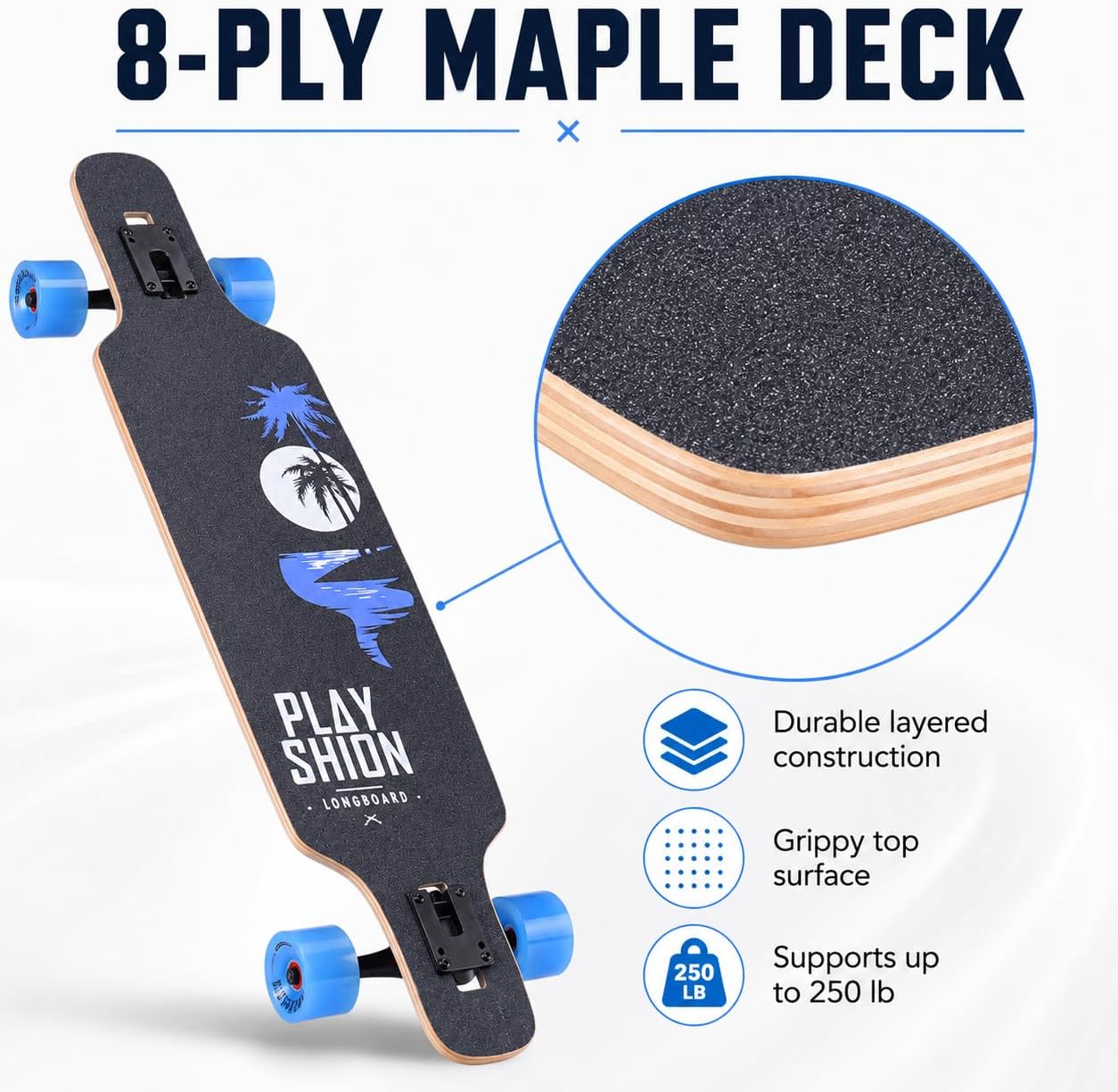 Playshion 39 Inch Drop Through Longboard Skateboard for Beginners