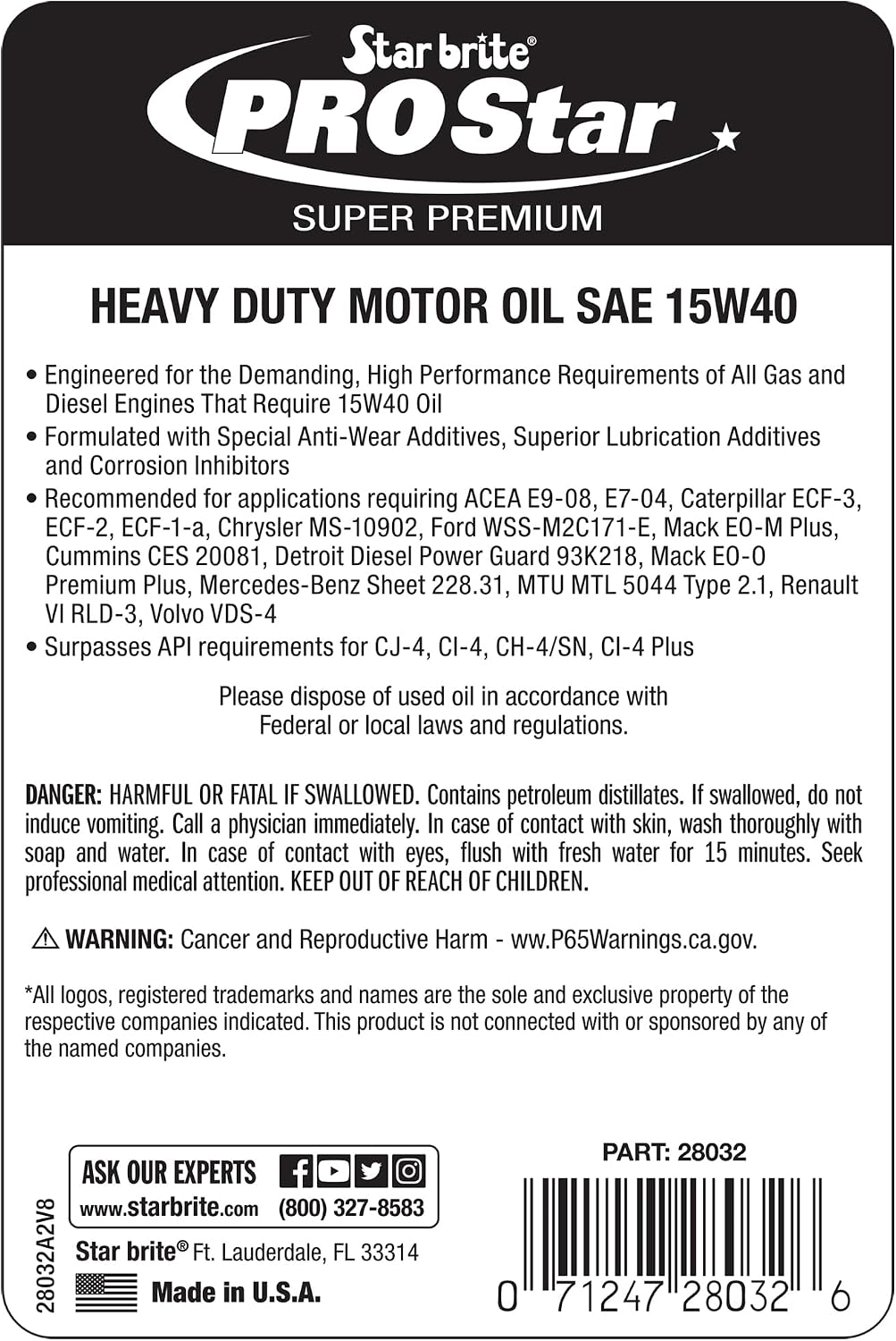 STAR BRITE Pro Star Super Premium Heavy Duty Motor Oil 15W-40