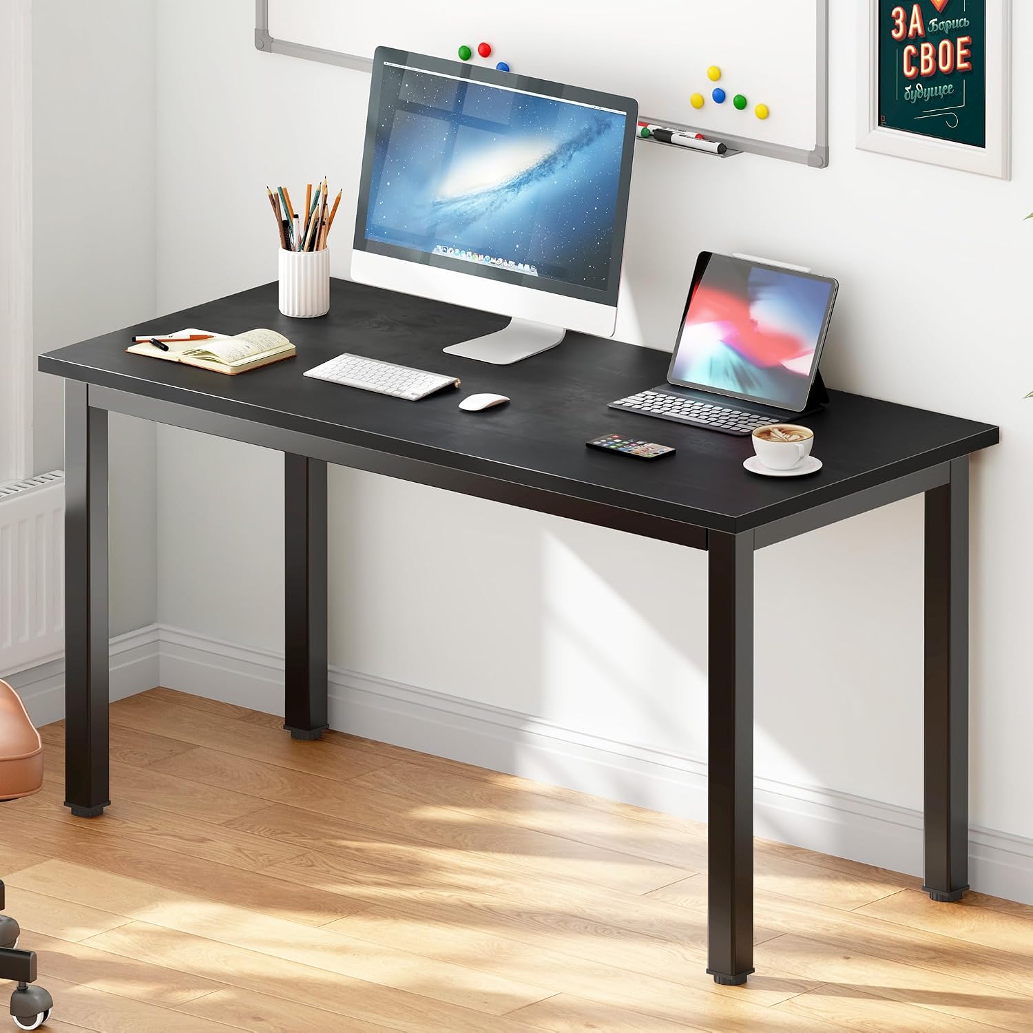 DlandHome 47 inches Medium Computer Desk for Bedroom, Retro