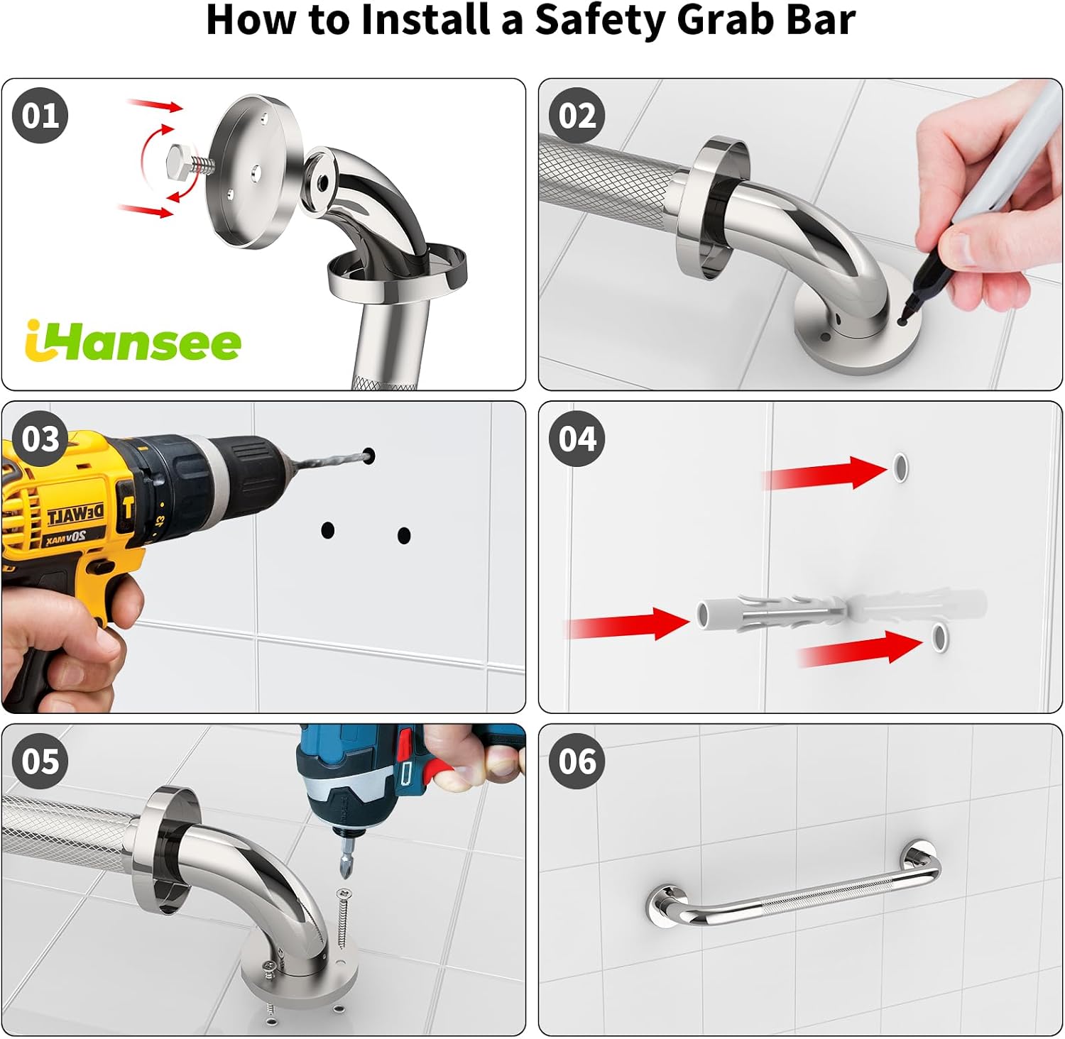 Brushed Nickel Grab Bars 18" 32" 36" 42" Bundle - 1.25" Diameter | 4 Pack Commercial Grab Bar, Anti-Slip Safety Shower Handrail, Toilet Handicap Bar, Stainless Steel Bathroom Handle for Senior