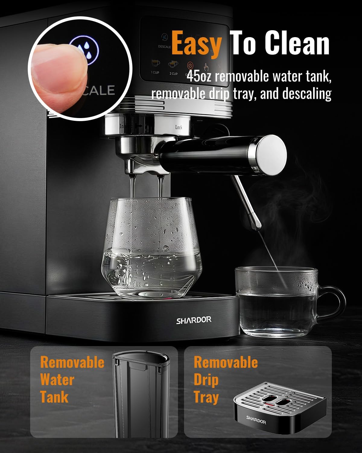 SHARDOR Espresso Machine 20 Bar, Professional Espresso Machine with Milk Frother and Touchscreen, Expresso Coffee Machines with Adjustable Temperature,for Cappuccino, Latte, Stainless Steel, White