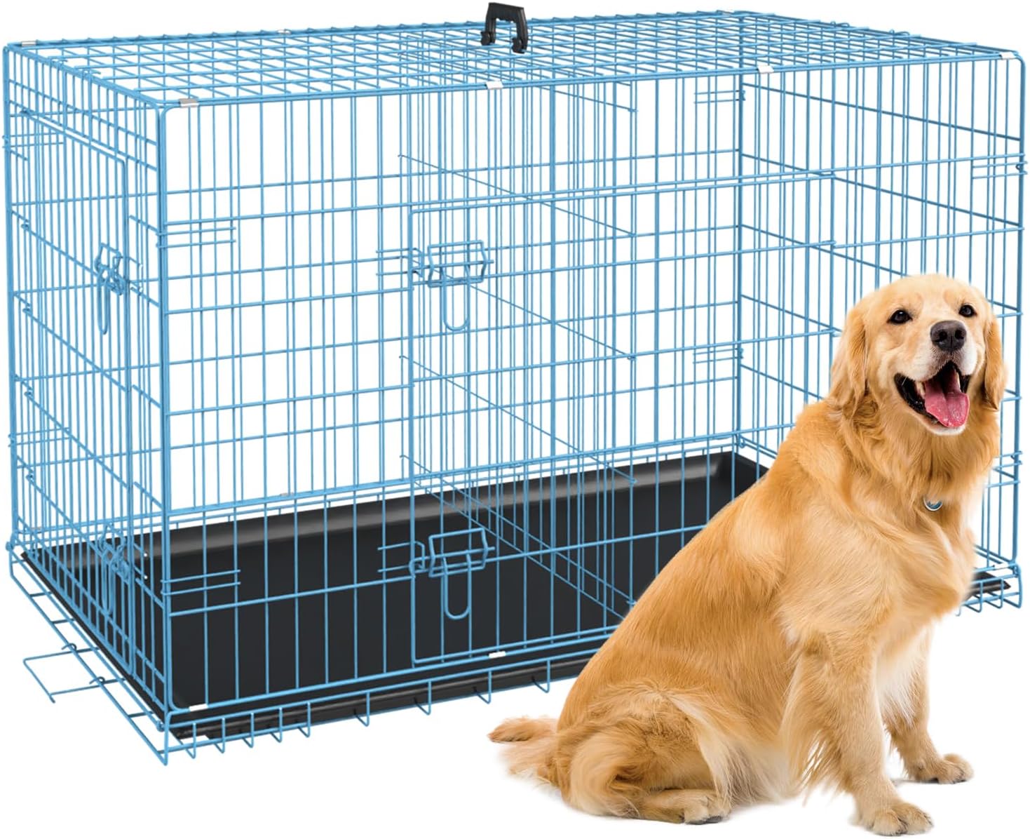 BestPet | Dog Crate | 48" | Black | Foldable Metal Kennel with Double Doors