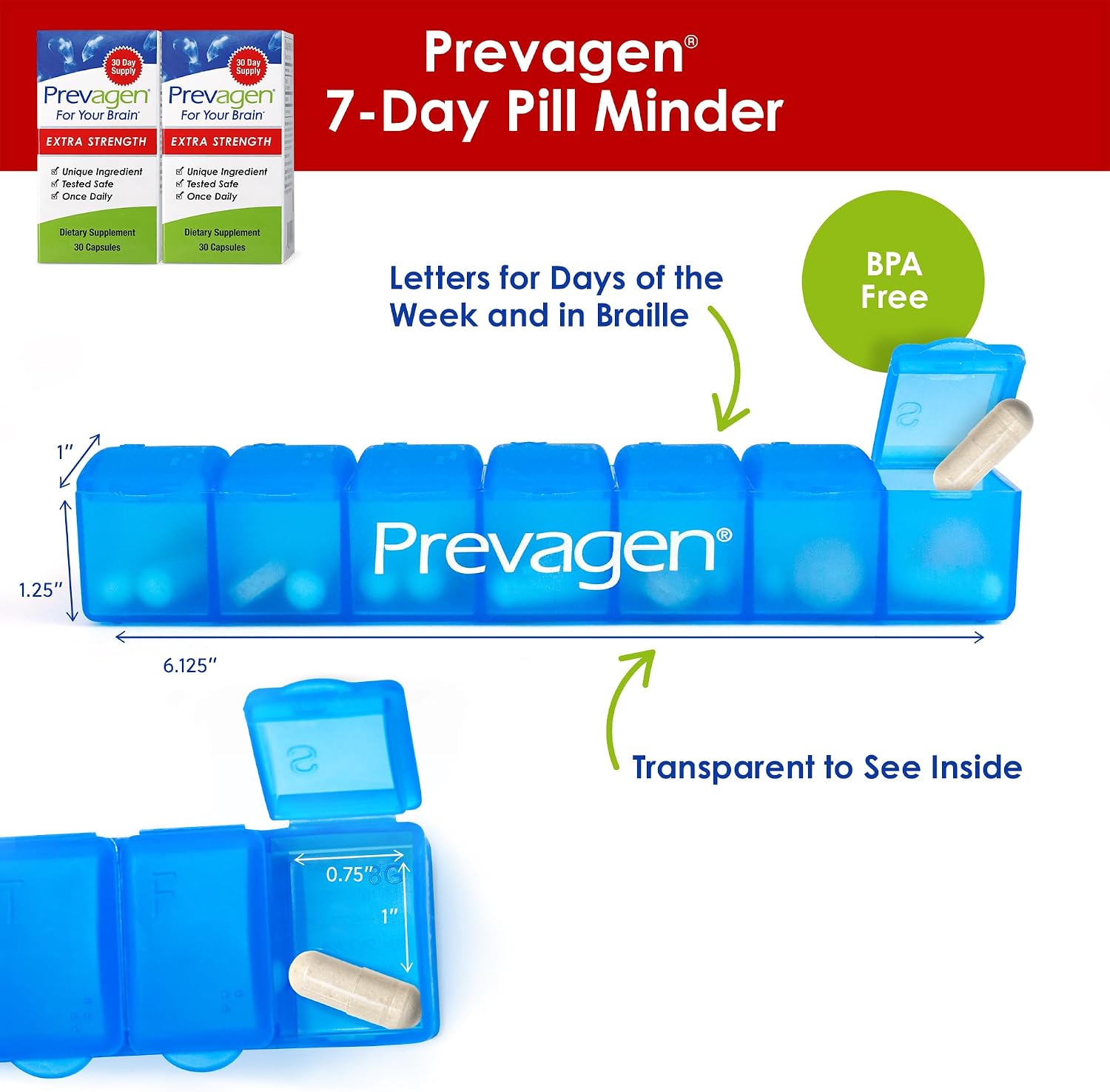Prevagen Extra Strength with 7-Day Pill Minder, 60 Capsules, 1-Pack | For Your Brain, 2 Month Supply, 20mg Apoaequorin, 50mcg Vitamin D3