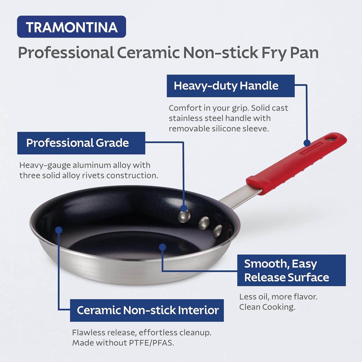 Tramontina Professional 8-Inch Non Stick Small Frying Pan | Heavy-Gauge Aluminum Skillet with Reinforced Nonstick Coating, Red Handle, Dishwasher and Oven Safe, Made in Brazil
