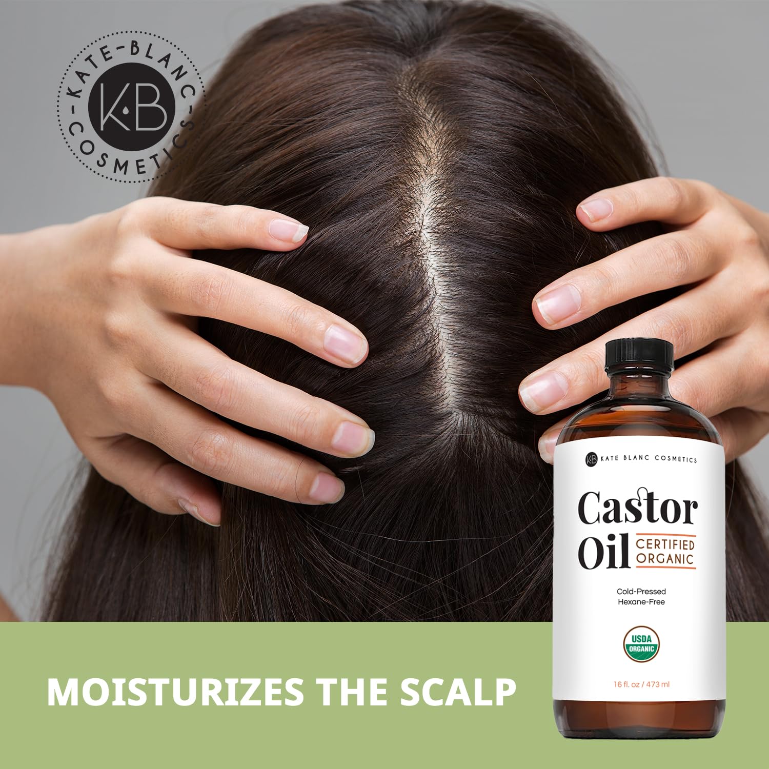 Kate Blanc Cosmetics Castor Oil Organic (4oz), 100% Pure, Cold Pressed, Hexane Free. Natural Oil for Hair, Eyelashes, Eyebrows. Skin Moisturizer with Starter Kit