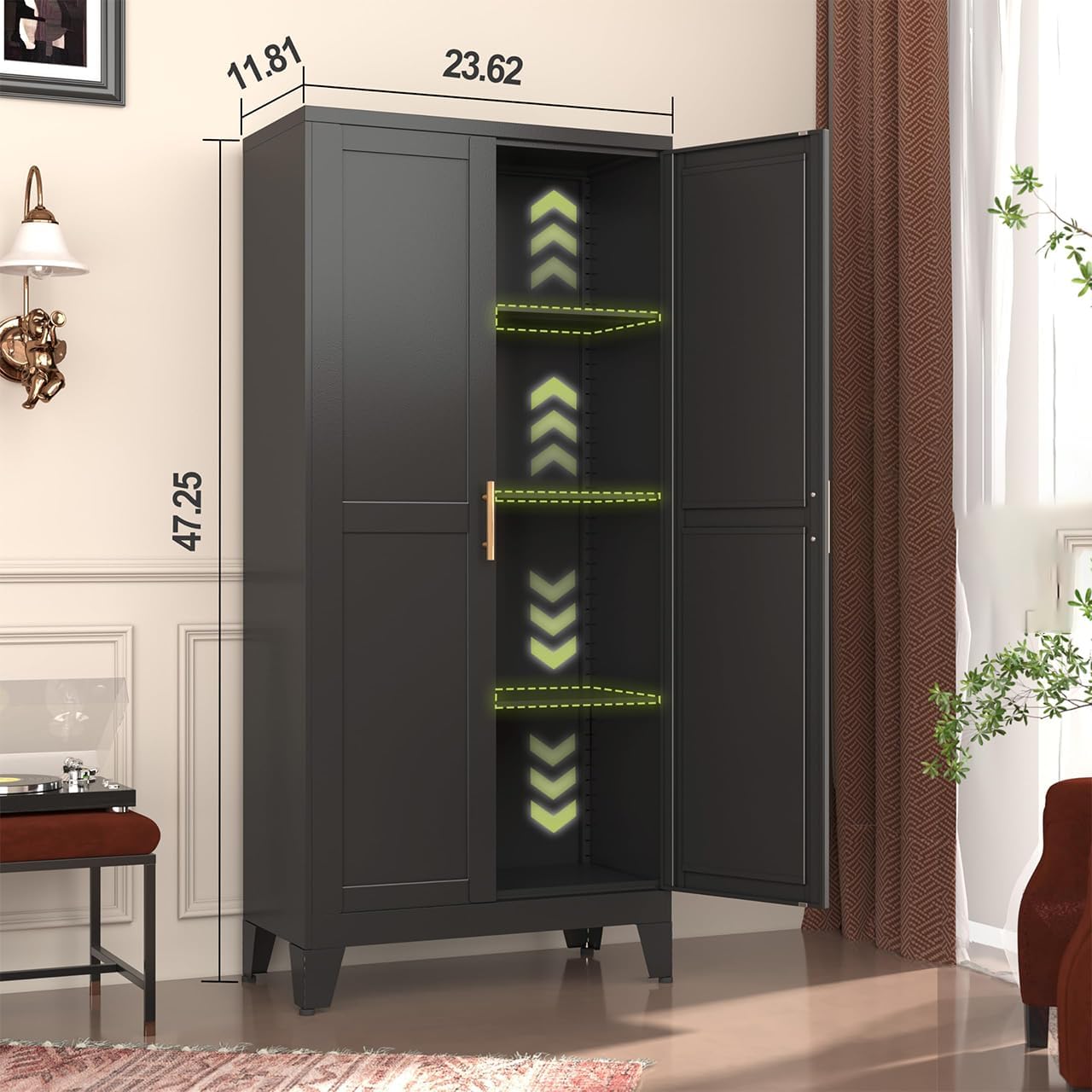 GAIOUS 75.2" Tall Metal Kitchen Pantry Storage Cabinets with 2 Door and 5 Adjustable Shelves, Cupboard for Kitchen, Dining Room, Living Room and Bathroom, White