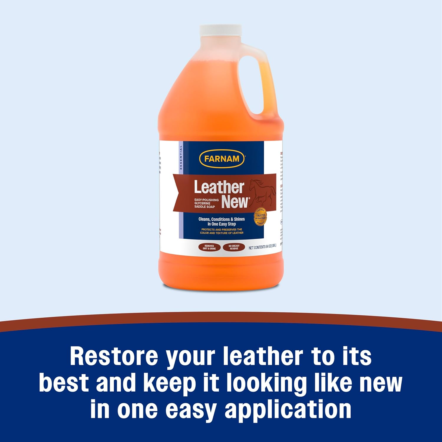 Farnam Leather New Easy-Polishing Glycerine Saddle & Leather Cleaner, 64 oz | Conditions Saddles and Leather Tack, Moisturizing
