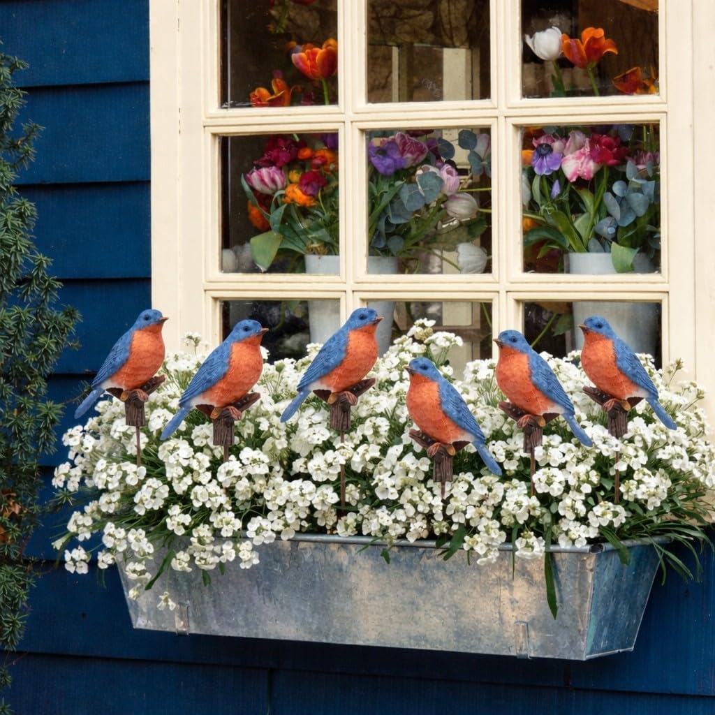 Bluebird Garden Stakes Set of 3 – Decorative Metal Yard & Plant Stakes – Bluebird Outdoor Décor for Flower Pots
