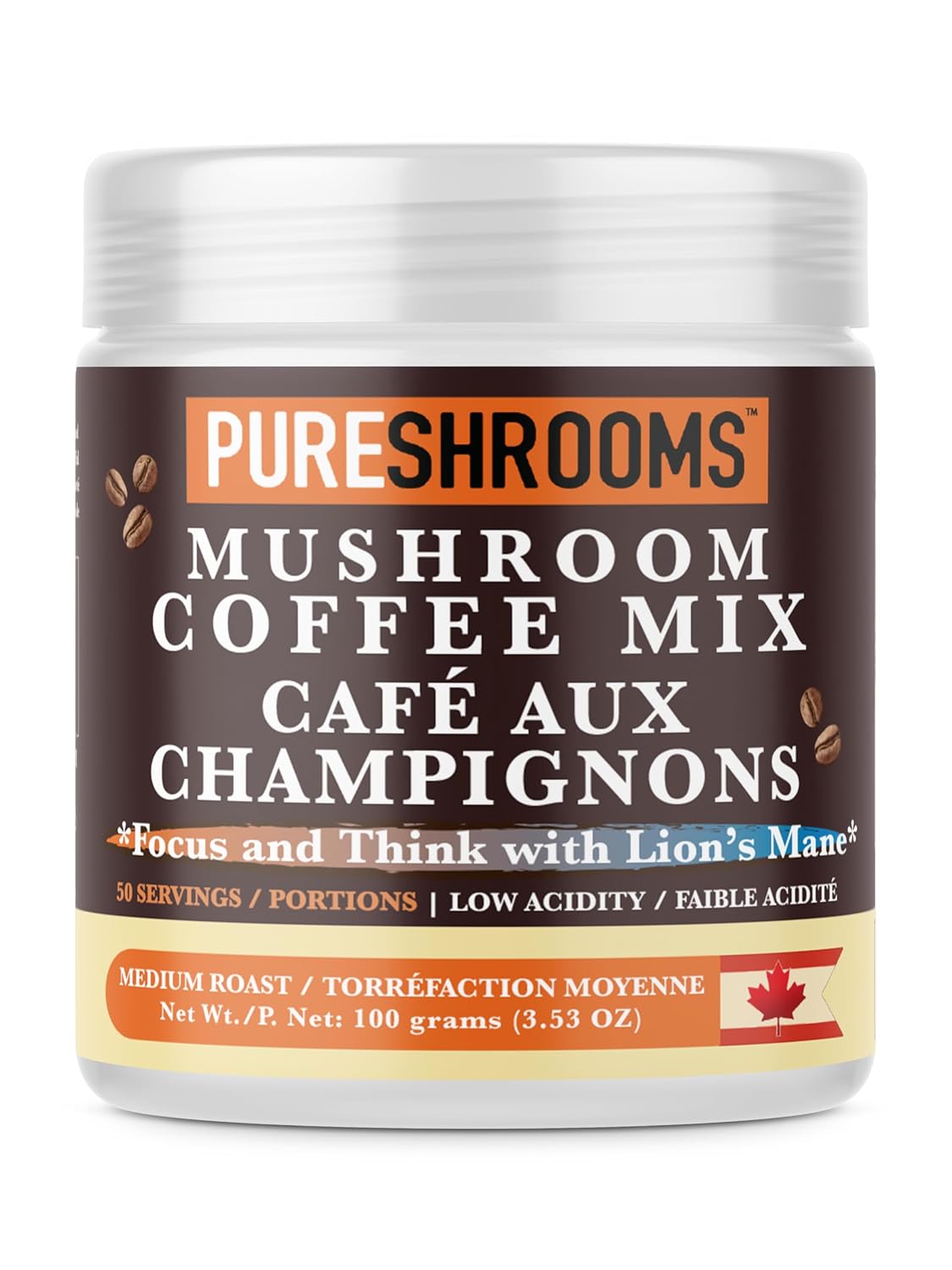 PureShrooms Mind & Body Mushroom Coffee - Instant Colombian Arabica with Organic Lion’s Mane, Reishi & Cordyceps - Low Acidity Nootropic Superfood Beverage for Focus & Vitality, 35 Servings/70g