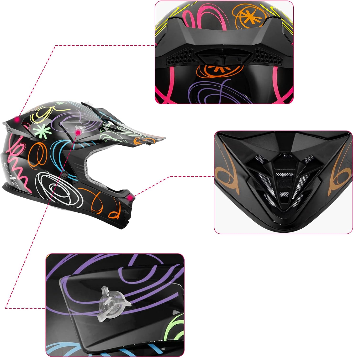 Kids Dirt Bike Helmet Youth Motorcycle Helmet DOT-Certified Full Face Helmets for Motocross ATV Off-Road Street Bike with Goggles & Gloves, Blue Flame Medium | Motorcycle Riding Gear included Goggles & Gloves, Ultra-Lightweight, For ATV UTV Off-Road, Blu…