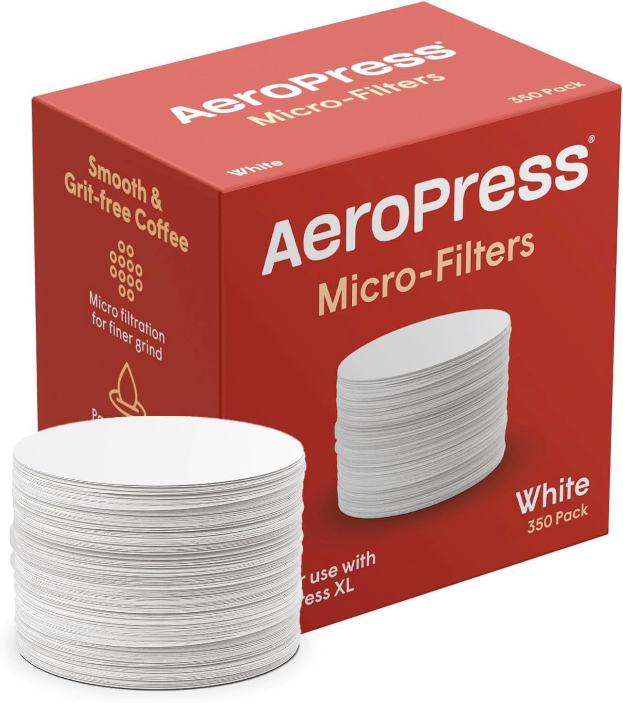AeroPress White Paper Micro-Filters, 350 Count Count | Compostable Coffee Filters Made From White, Chlorine-Free Paper