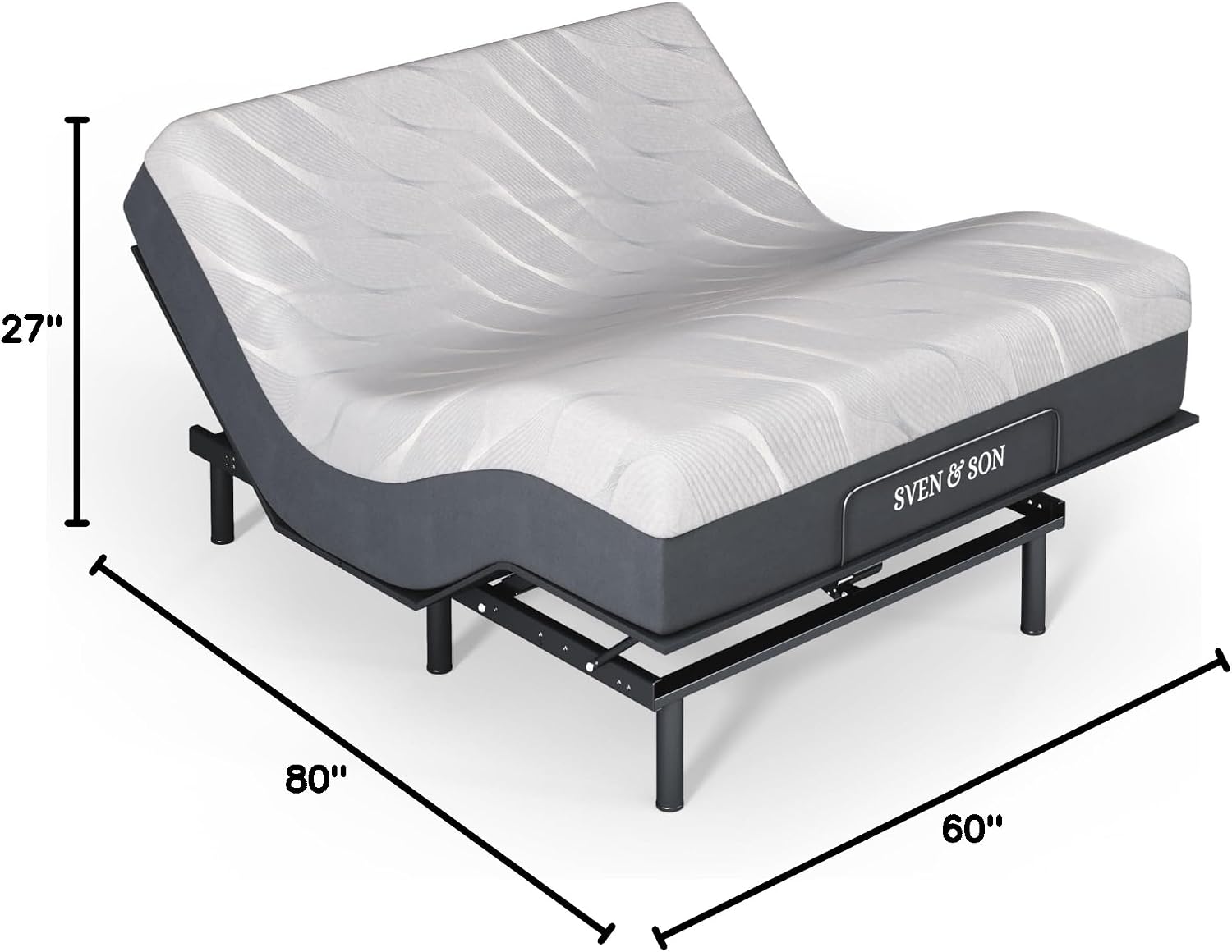Sven and Son Essential Adjustable Bed Base (Frame) + 12 inch Memory Foam Matt (Medium), Easy Assembly, Head and Foot Lift, Memory Positions