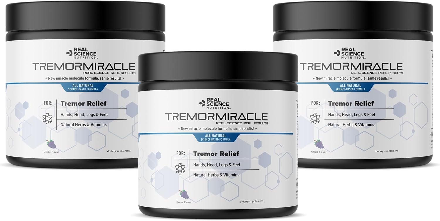 Real Science Nutrition Tremor Miracle - Essential Tremor Herbal Supplement Powder for Hands, Legs, Feet, Head Tremors (13.4 Oz, Grape Flavor) (3)