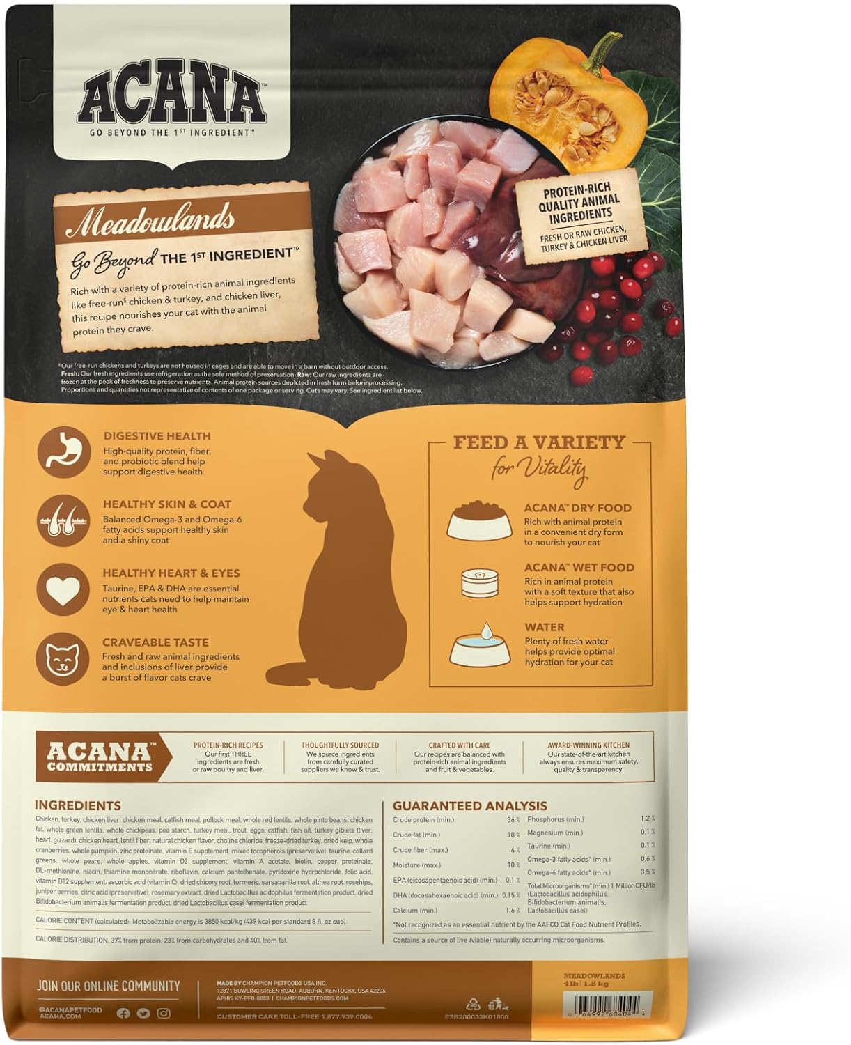 ACANA Grain-Free Dry Cat Food Meadowlands Recipe 4lb Bag