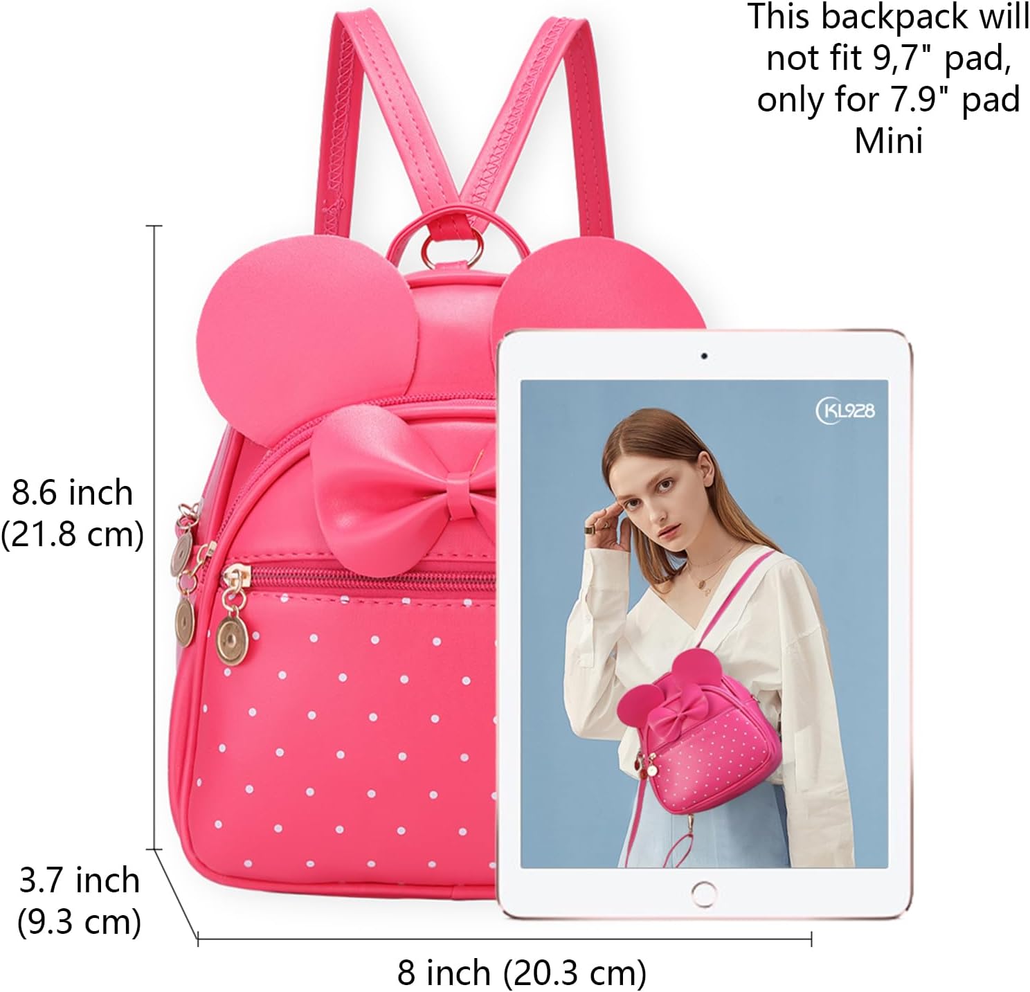 KL928 Girls Mini Backpack Bowknot Polka Dot Cute Small Daypacks Convertible Shoulder Bag Purse for Women