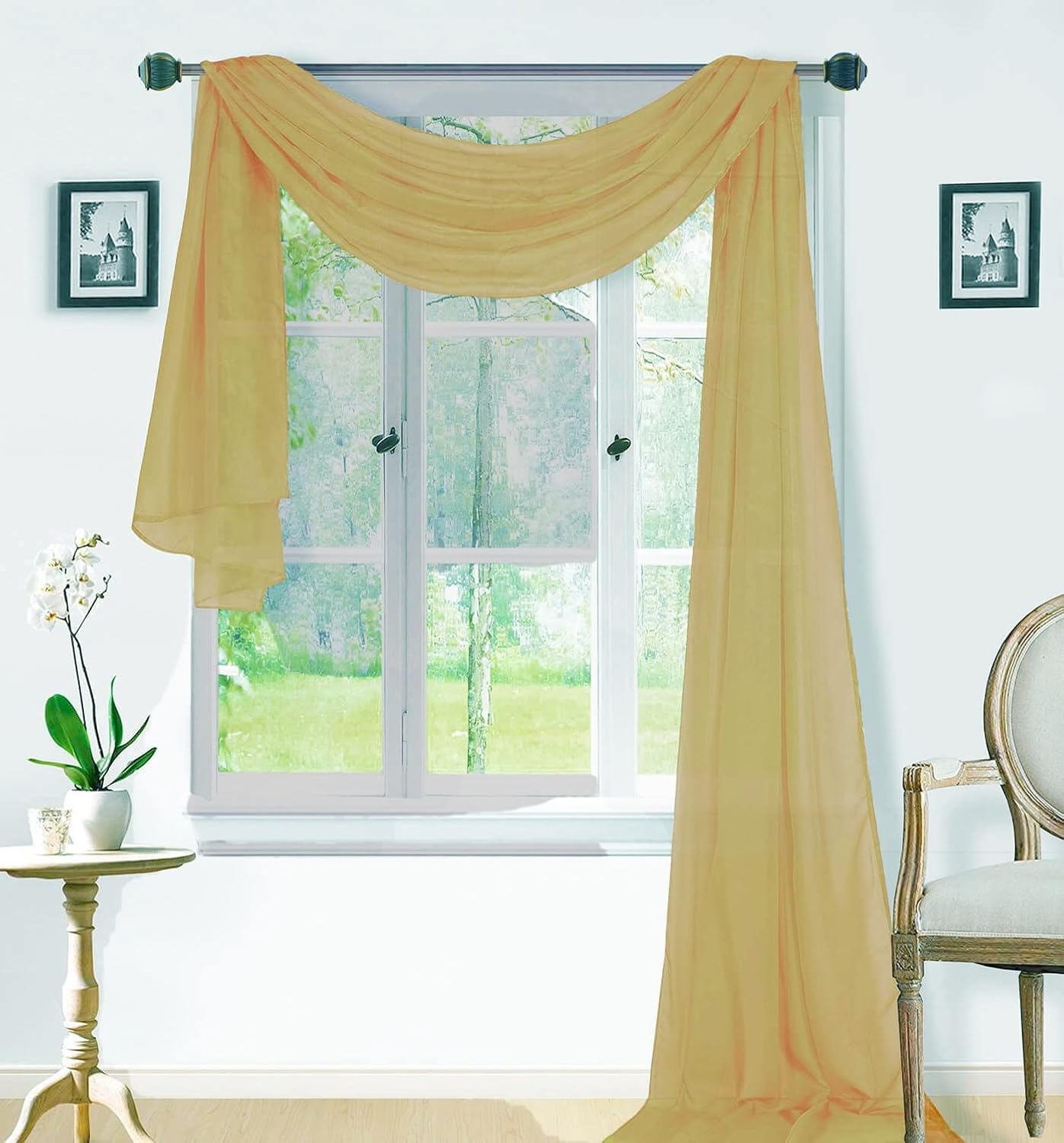 Sapphire Home Window Scarf Valance Curtains - Extra Long Sheer Valances for Windows - Voile Swag Curtains for Living Room, Kitchen, and Bedroom Decor