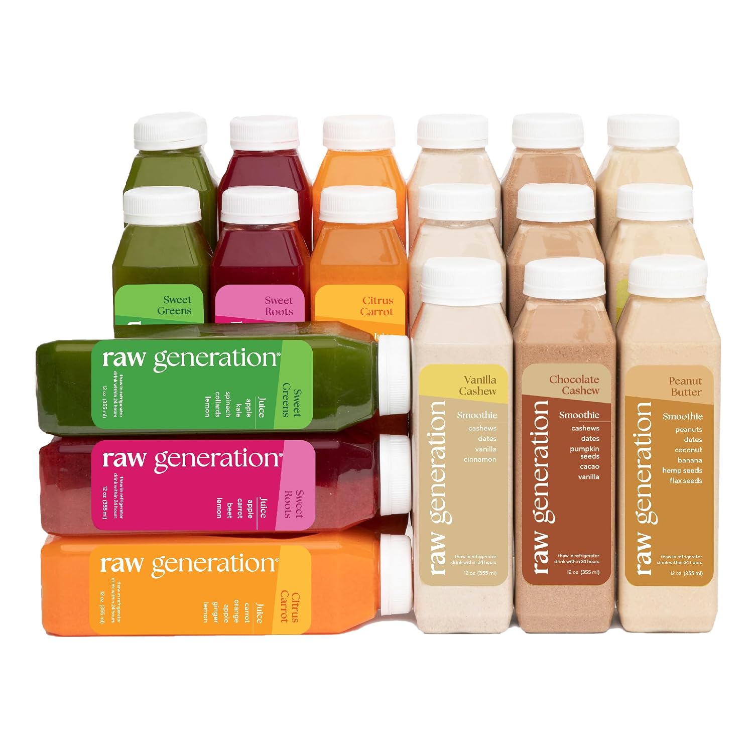 Raw Generation 3-Day Protein Juice and Smoothie Cleanse, 18-Bottle Pack | Plant-based lean muscle support, workout nutrition, 38g daily protein, steady energy, cravings support & easy reset routine