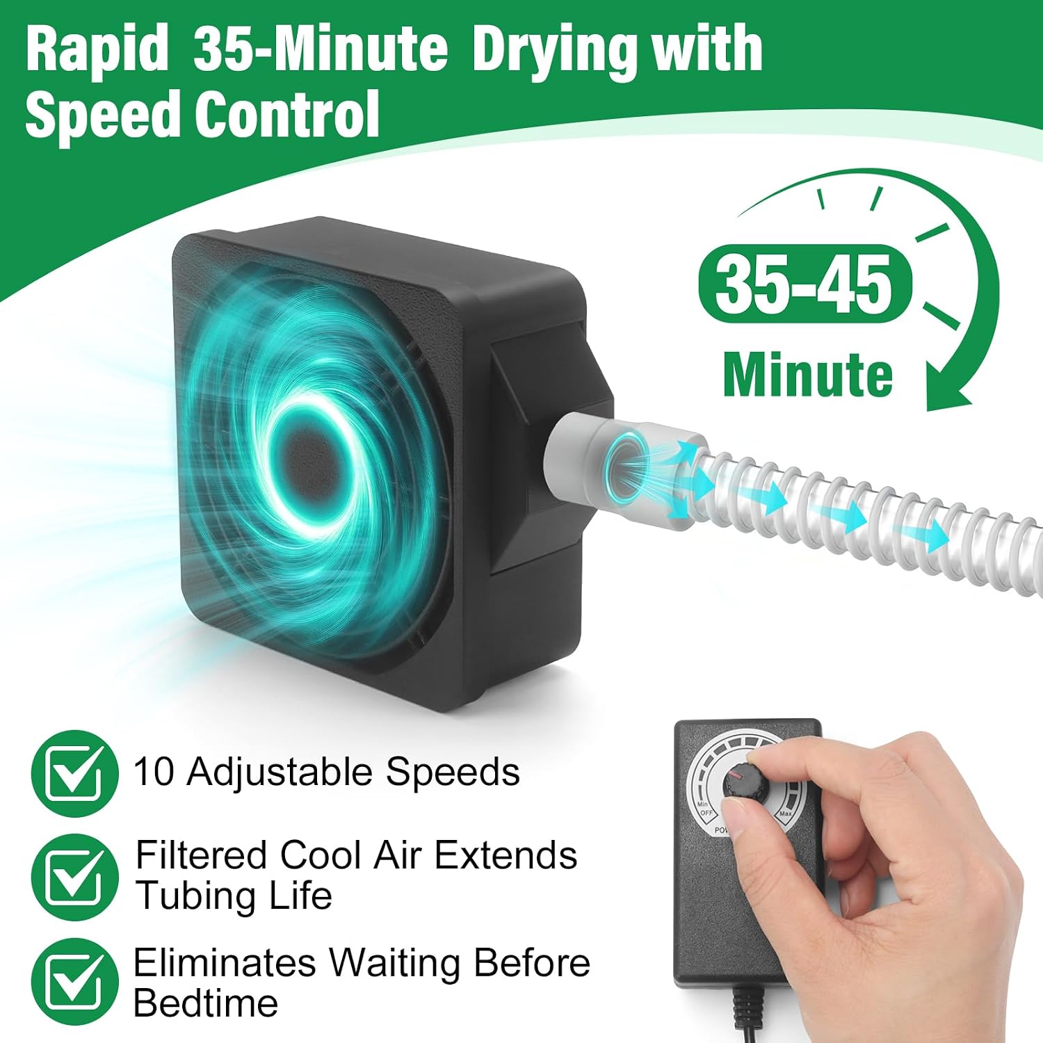 9 Pack CPAP Cleaning Kit with Hose Dryer, Fits 15mm & 22mm Hose | CPAP Cleaner Supplies, 10-Speed Control Dryer, 7ft Tube Cleaning Brush
