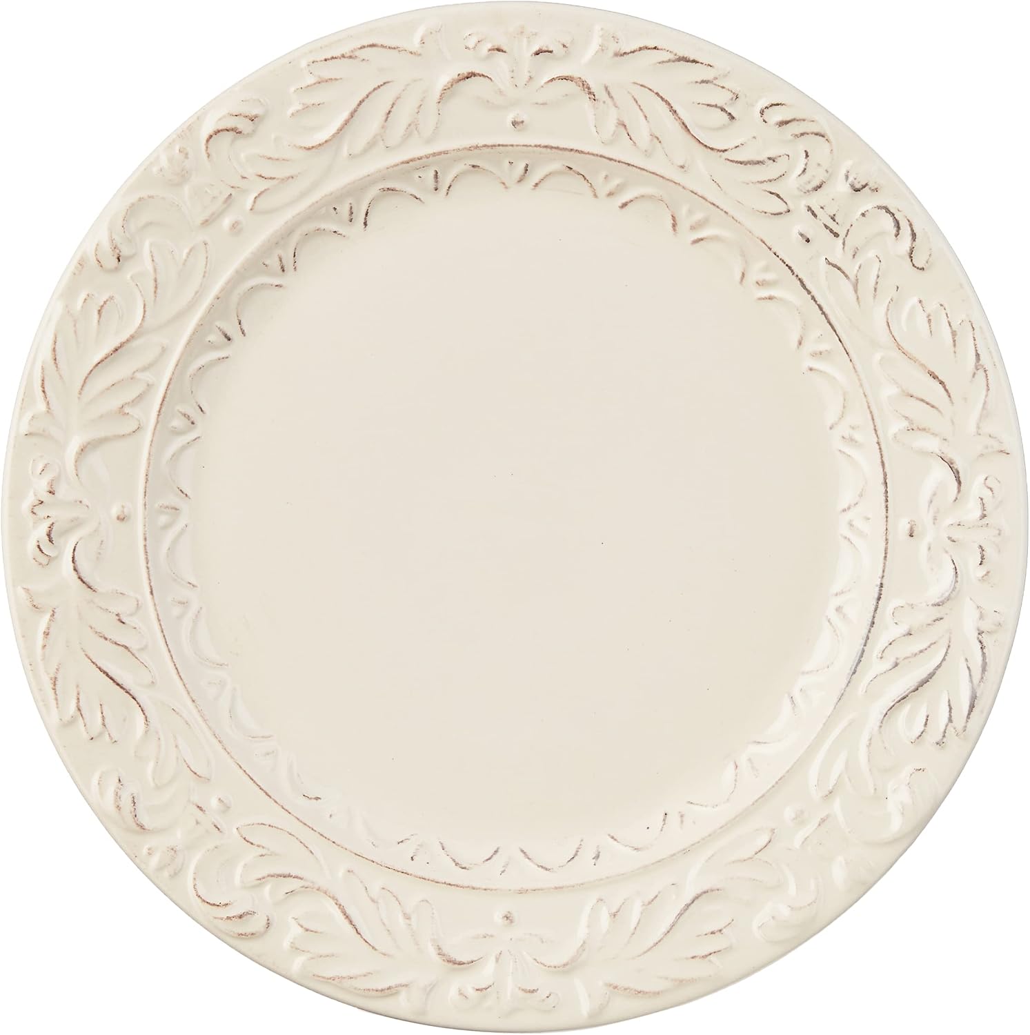 Firenze Ivory 16-Piece Ceramic Dinnerware Set, Service for 4 – Embossed Plates