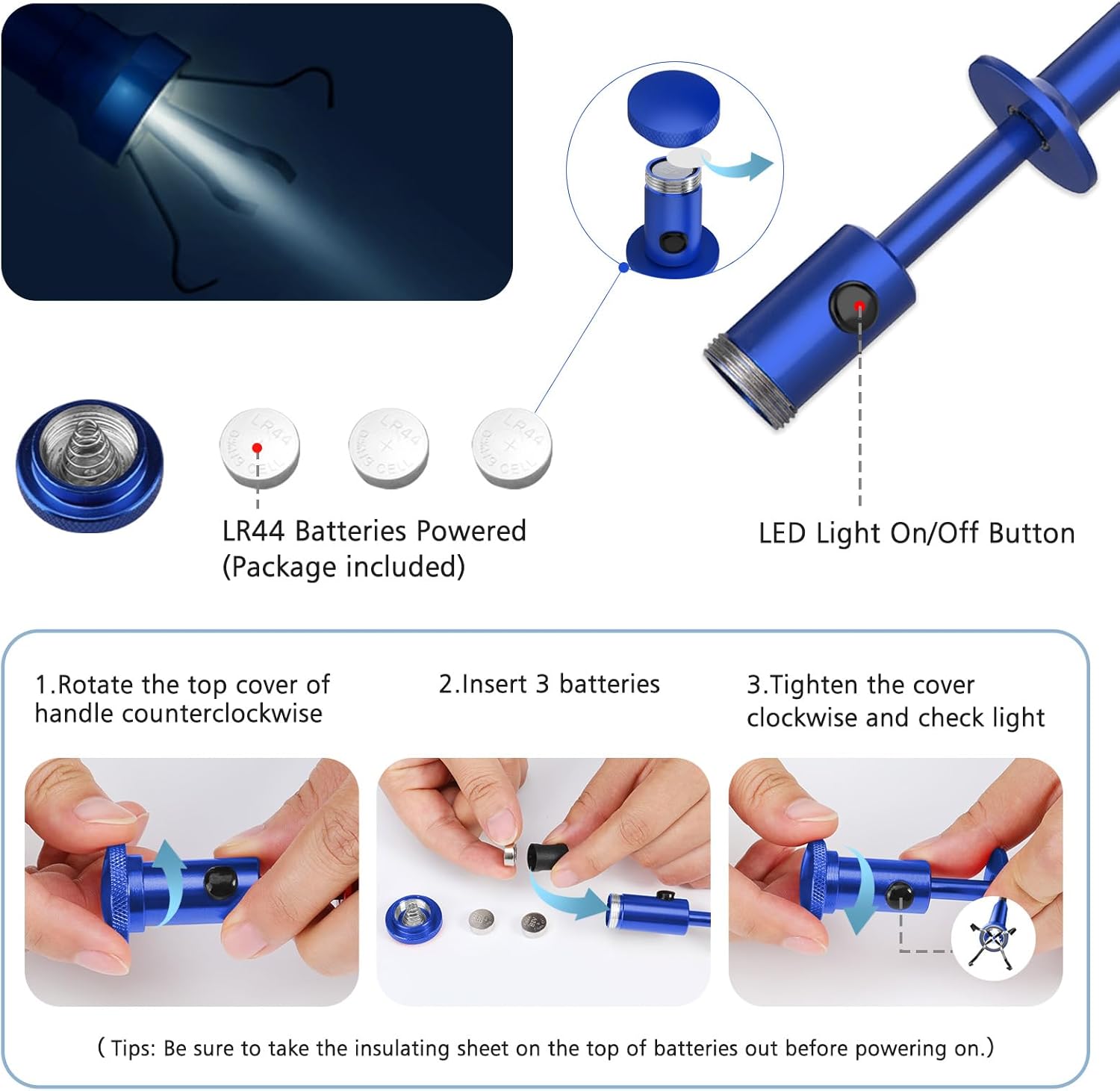 Housolution Grabber Tool Magnetic, Bendable Reacher with LED Lights, Blue