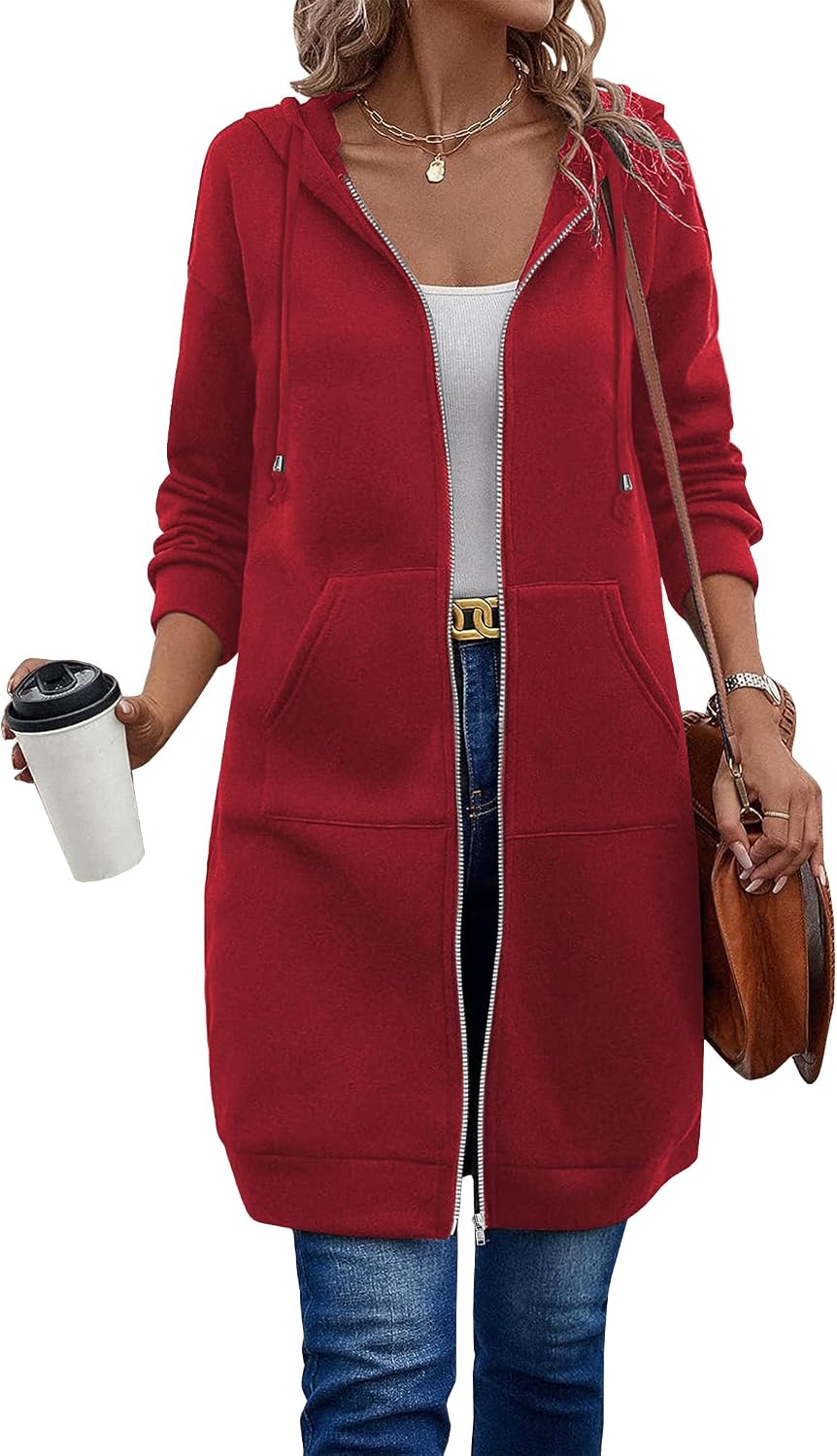 ELESOL Women Casual Zip up Fleece Hoodies Tunic Sweatshirt Long Jacket