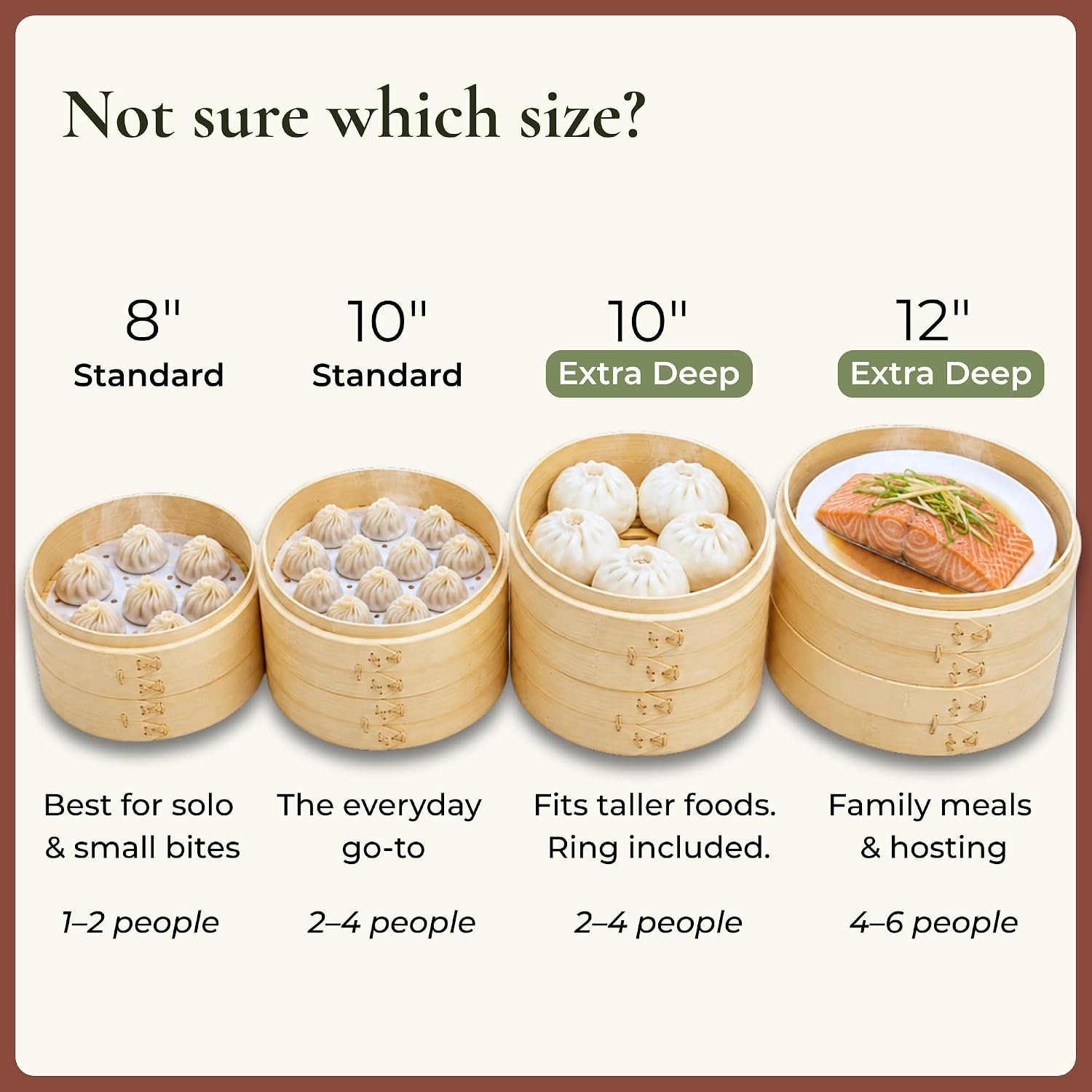 HAPPI STUDIO Bamboo Steamer Basket 10 Inch, Extra Deep Dumpling Steamer Set