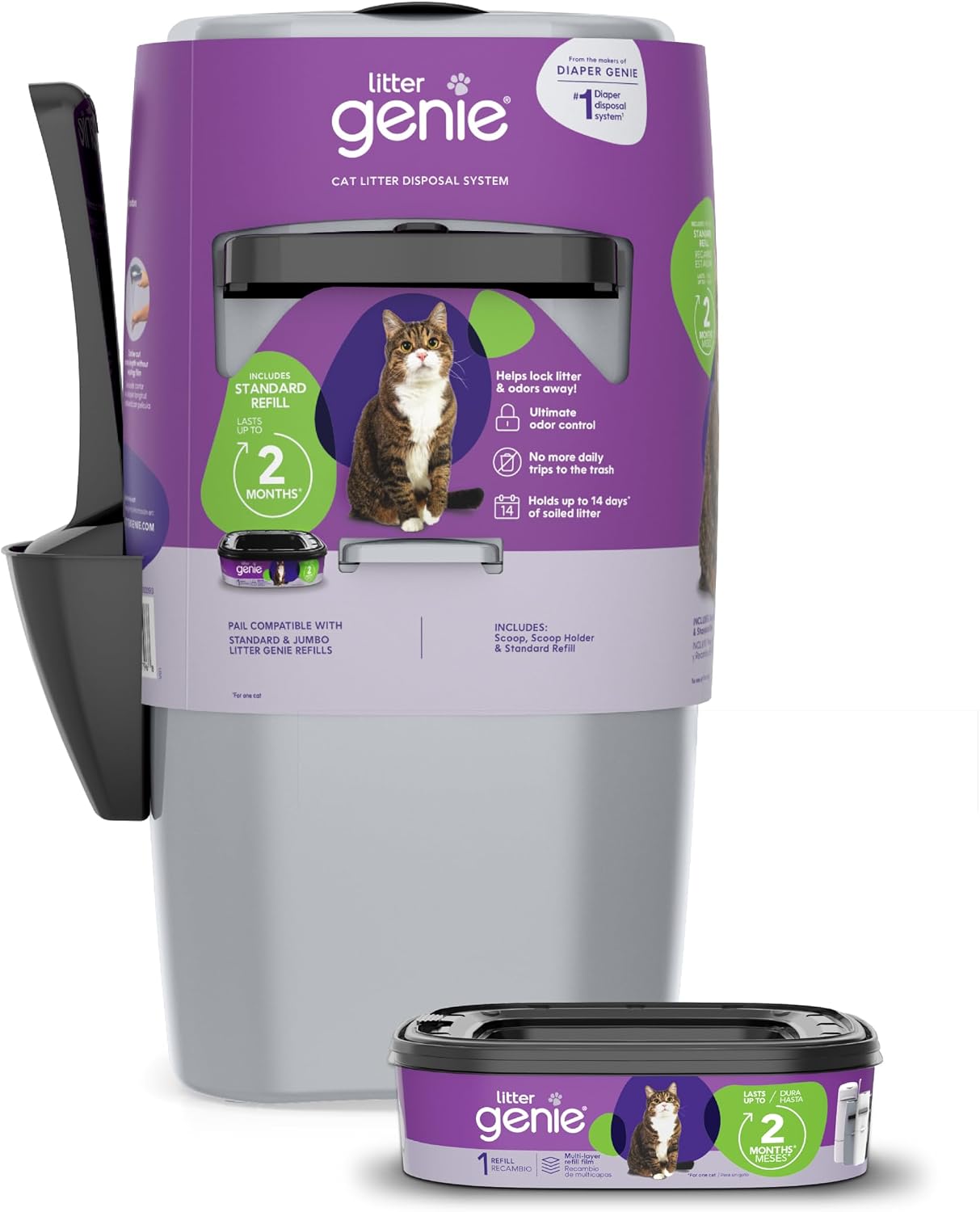 Litter Genie Standard Cat Litter Disposal Pail with 14 ft Standard Refill
