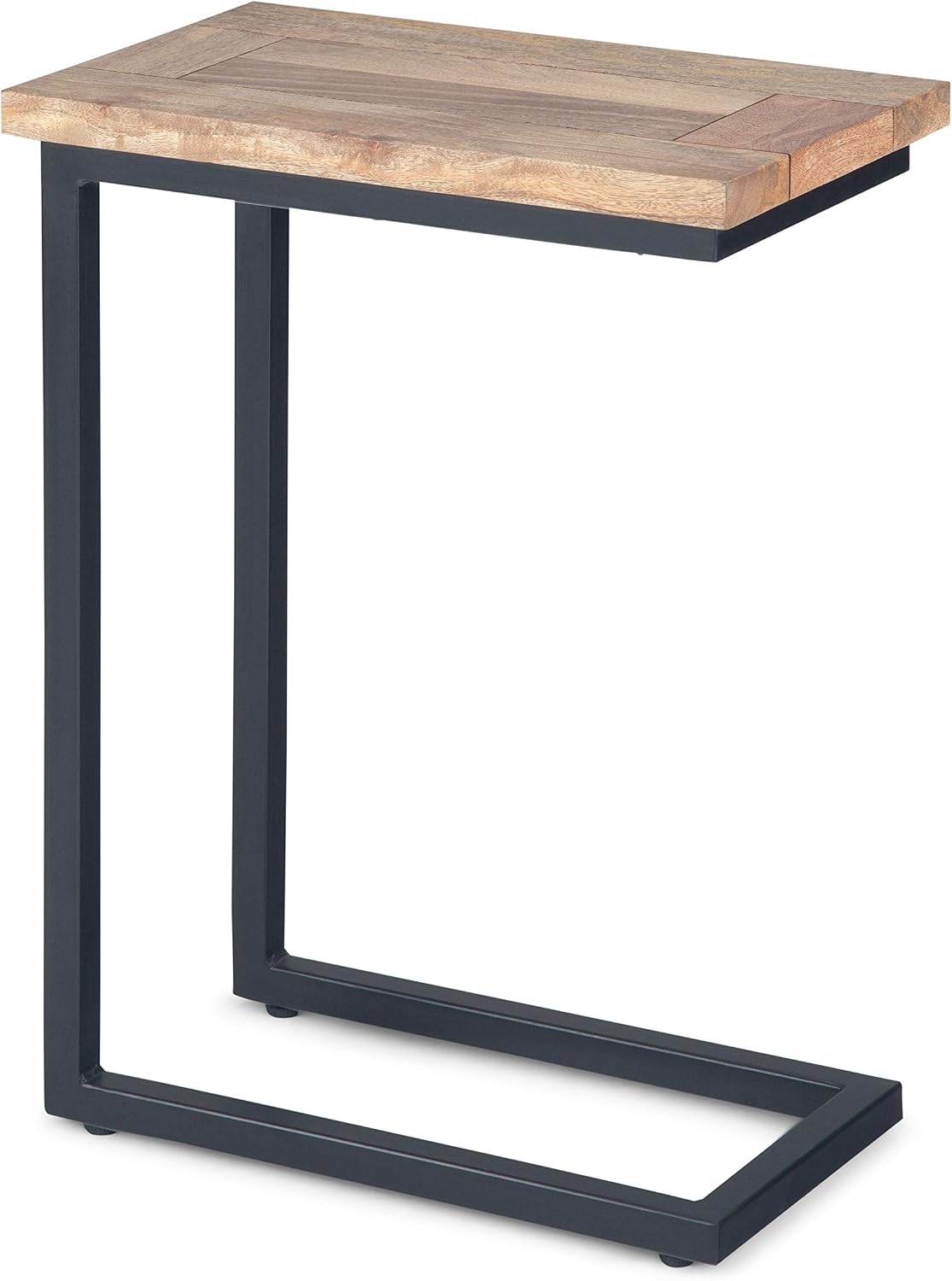 SIMPLIHOME Skyler 18" Wide Solid Wood C-Side End Table in Dark Cognac Brown | Industrial slide-under accent table with open frame, assembled; perfect for living rooms as a side table or sofa table.