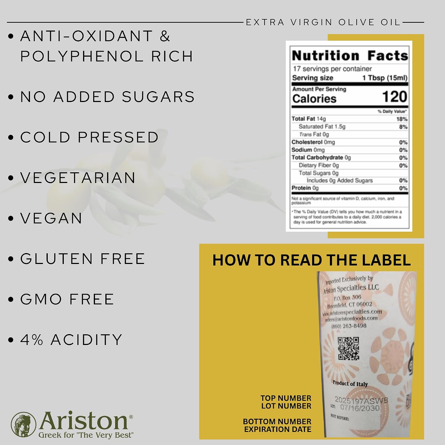 Ariston Organic Greek Olive Oil Extra Virgin, Lemon Infused, 8.45 Fl Oz | Cold Pressed Olive Oil Bottle from Greece for Cooking, Salad Dressing, Marinade & Bruschetta, Everyday Kitchen Use