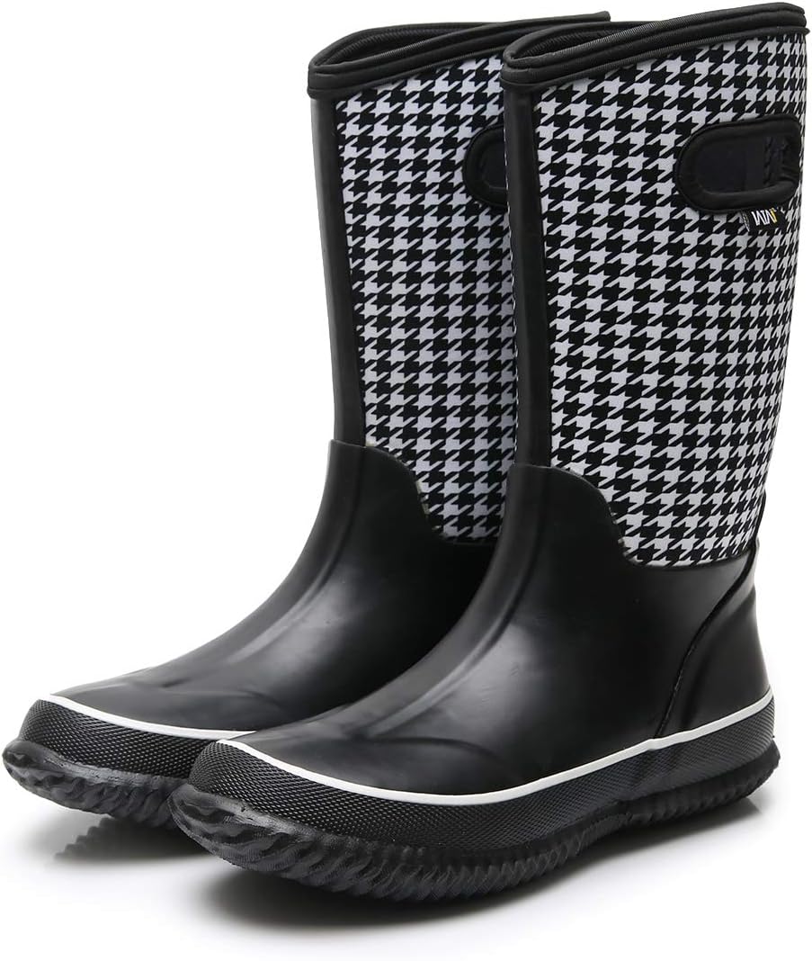 WTW Womens Mid Calf Rain Boots - Waterproof Insulated Neoprene Rubber Boots Mud Outdoor Hunting Garden Boots
