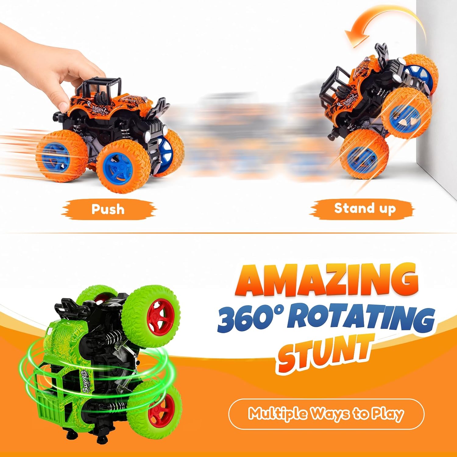 4 Pack Monster Trucks Toys for Boys 2 3 4 5 6 7 Year Old, Friction Powered Pull Back Car Toys for Toddlers Kids Ages 3-5 2-4 4-7